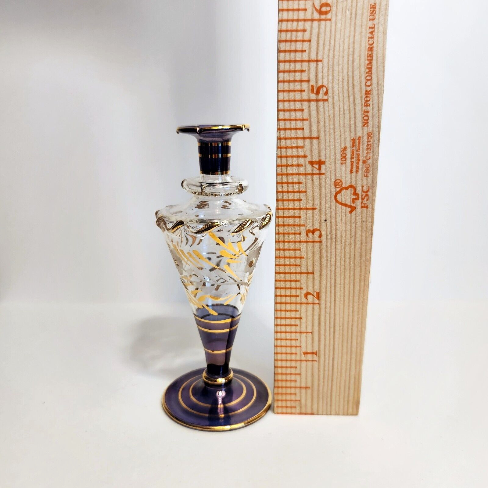 Amethyst 18K Gold Handmade Egyptian Glass Bottles Vase Clear Blue Small