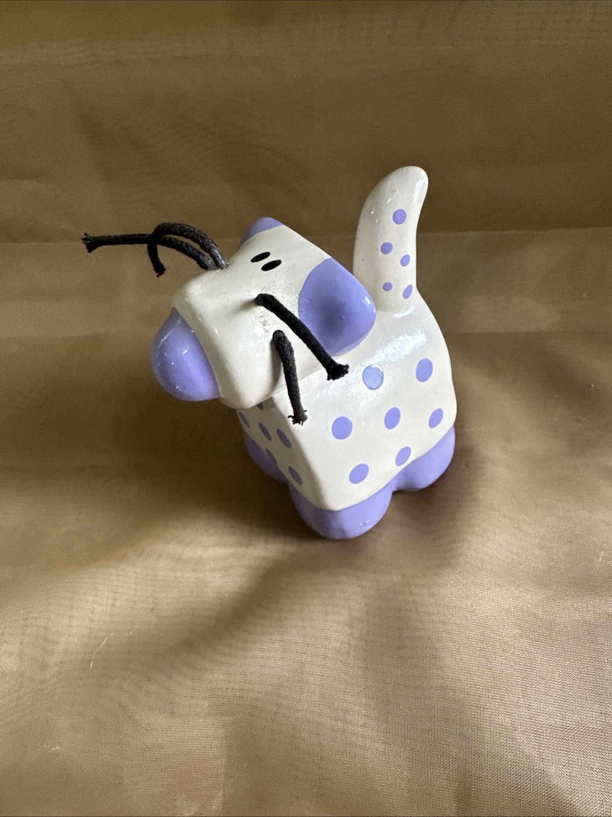 MCM Cat Purple Polka Dot Cord Whisker Paperweight Figurine Cubist Glasses Holder