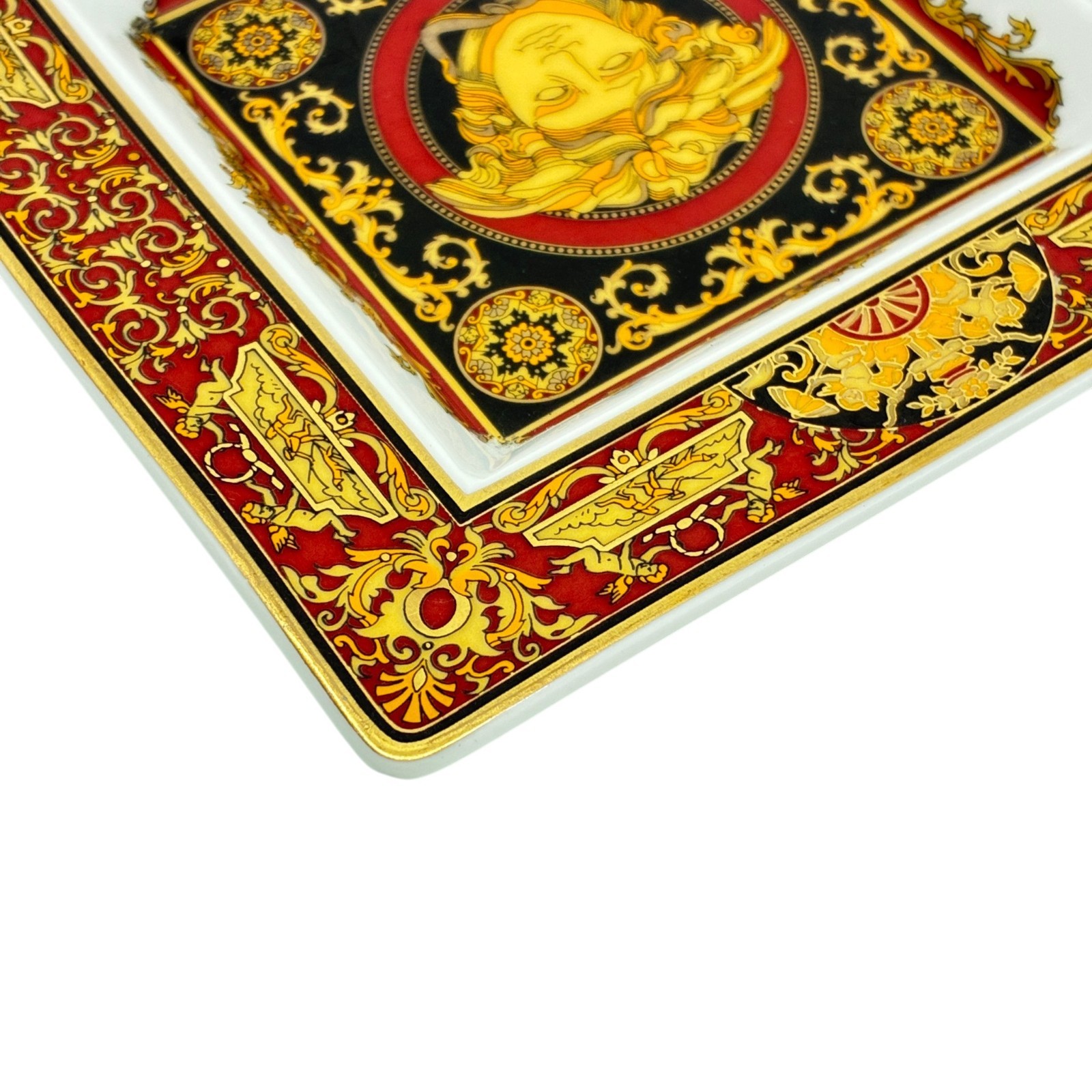 Versace Rosenthal Medusa Red Porcelain Square Ashtray Trinket Tray 13cm Germany