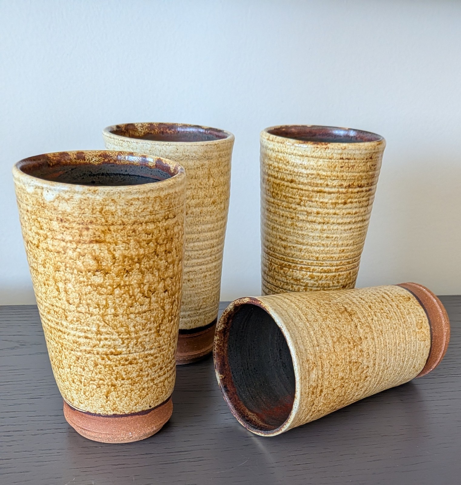 Vintage SET OF 4 Hand Thrown Studio Art Pottery 16 Oz Tall Tumblers – Signed