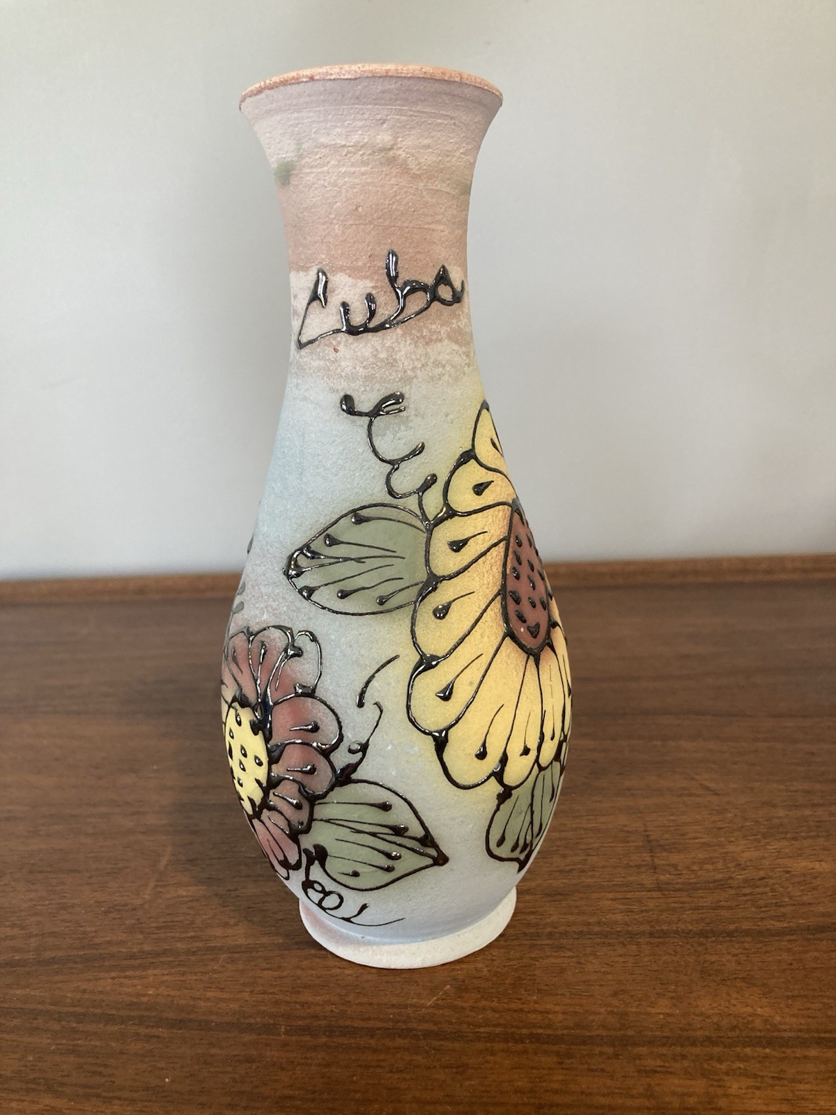Antique Vintage Red Ware Pottery Pot Vase Flower Florals