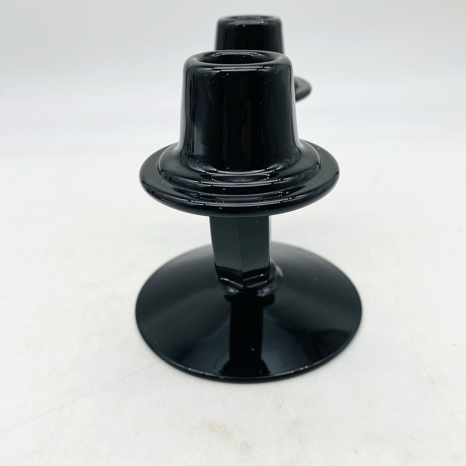 Vintage Fostoria Black Ebony Double Glass Candlestick Holder Art Deco