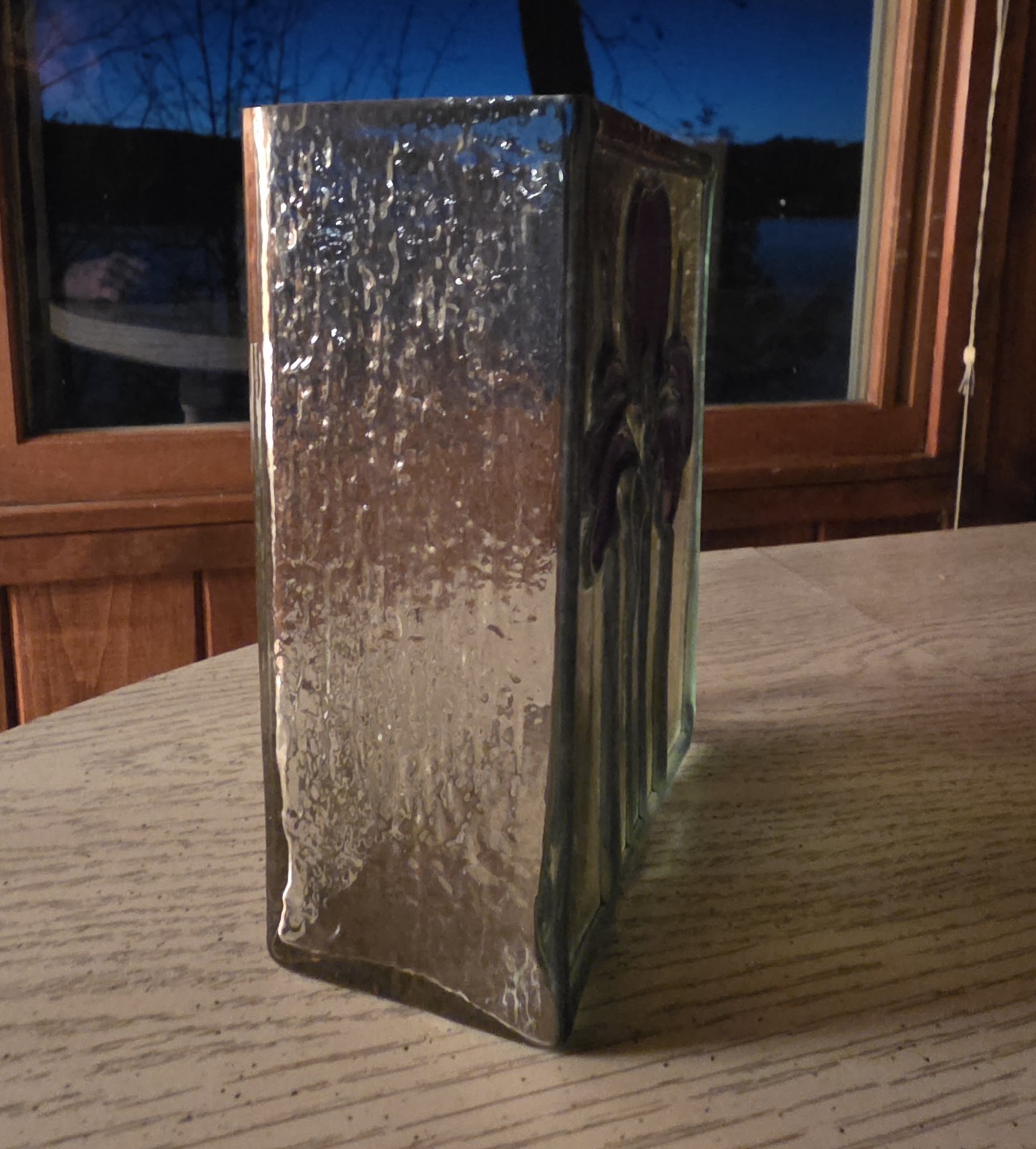 Vintage FTDA 1985 Romania Art Glass Iris Stain Glass Rectangular Vase