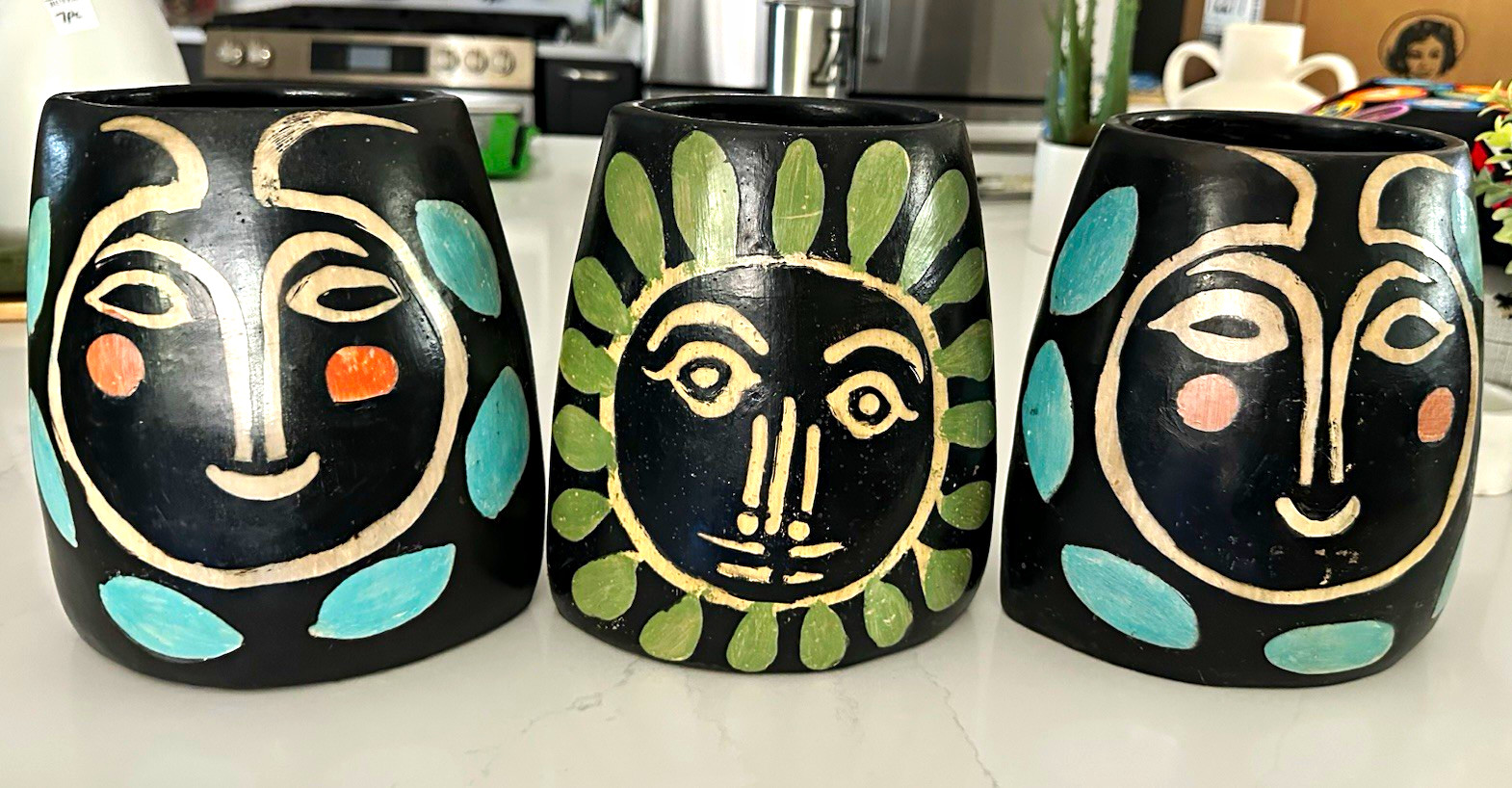 Set of 3 Hand Painted Vintage 1970s Mexican Folk Art Face Vessels – Hand Painted