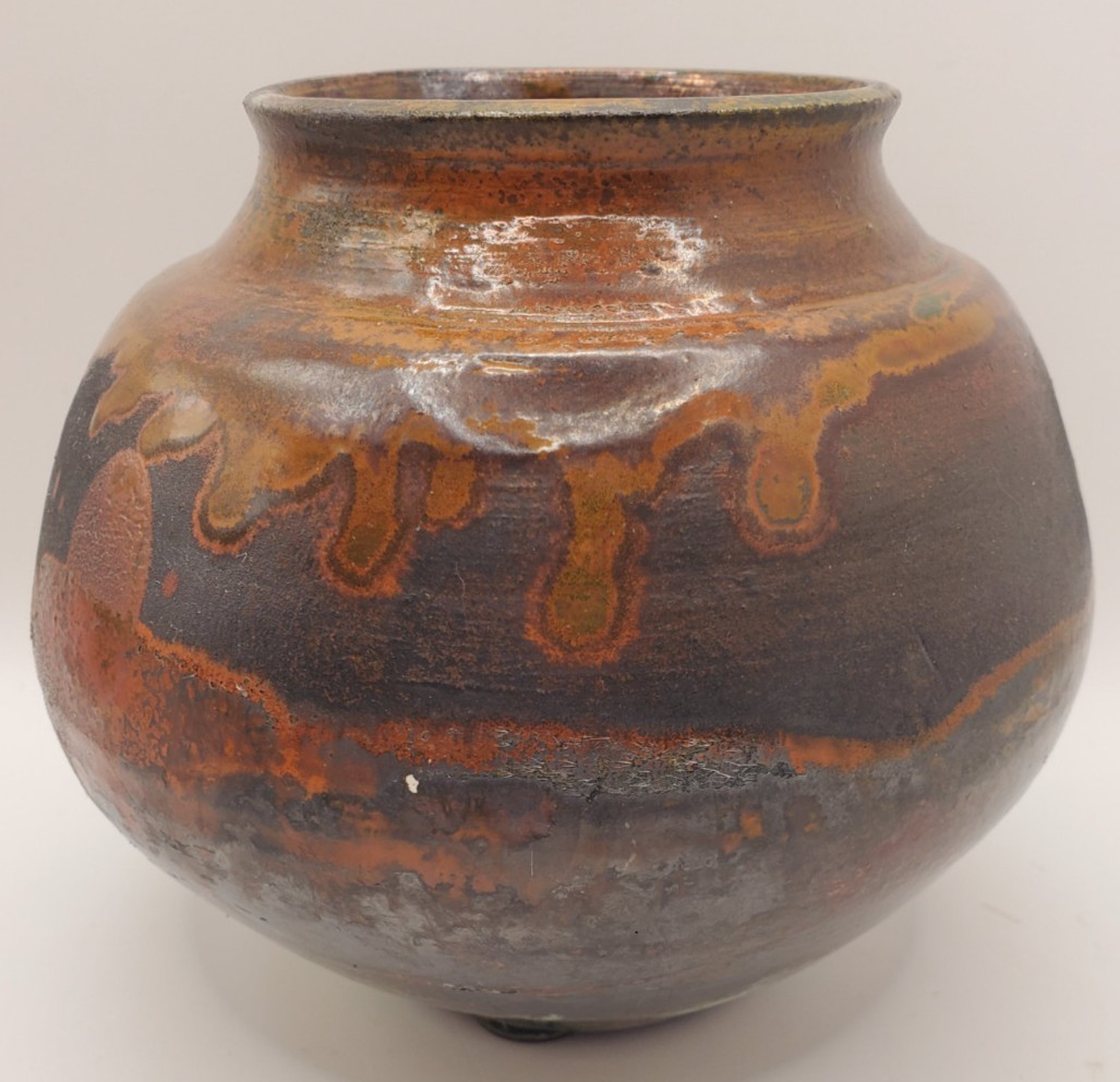 Studio Pottery Vase Bowl Handcrafted Gallery Brown Green Beige Drip Glaze