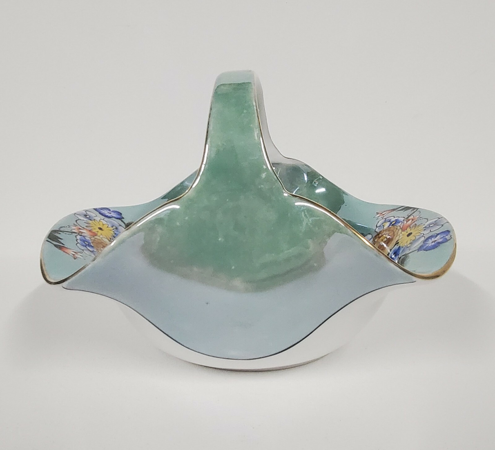 Vintage Lusterware Hand Painted Japan Porcelain Bowl Basket with Handle