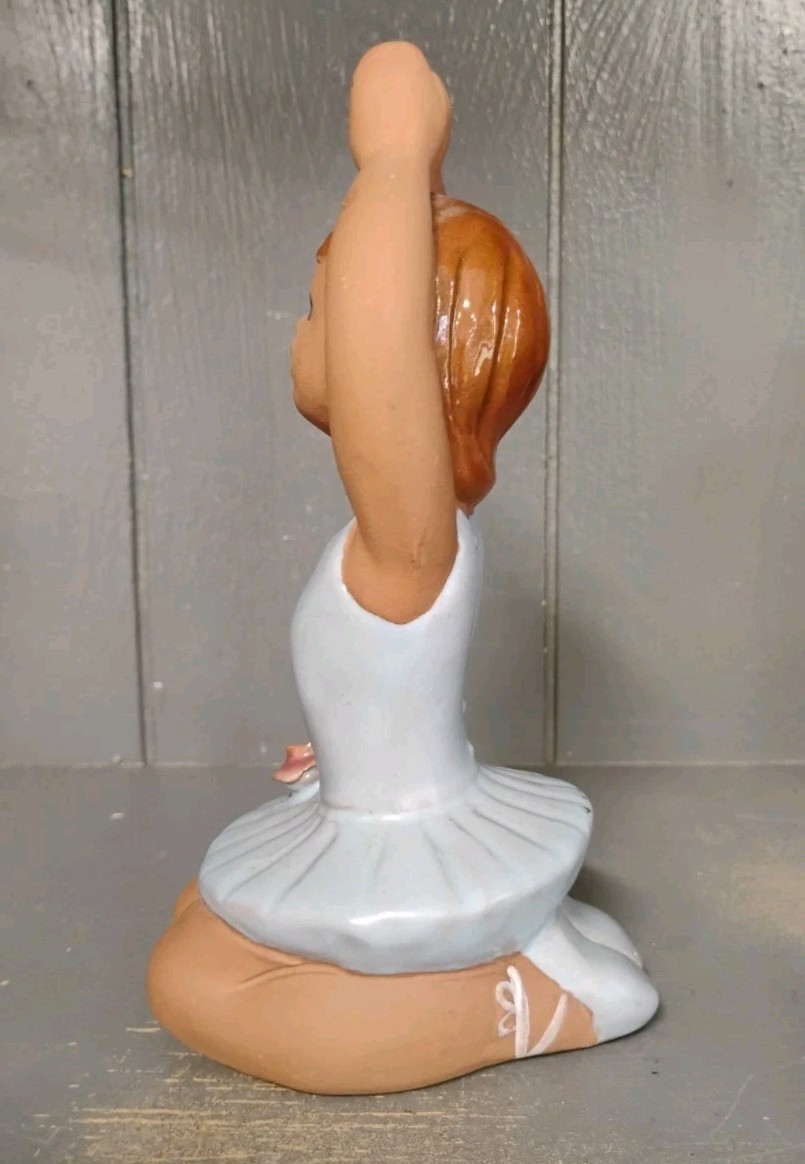 Jie Pottery Sweden Handcrafted Ballerina Brown Hair Blue Dress Rose Figurine