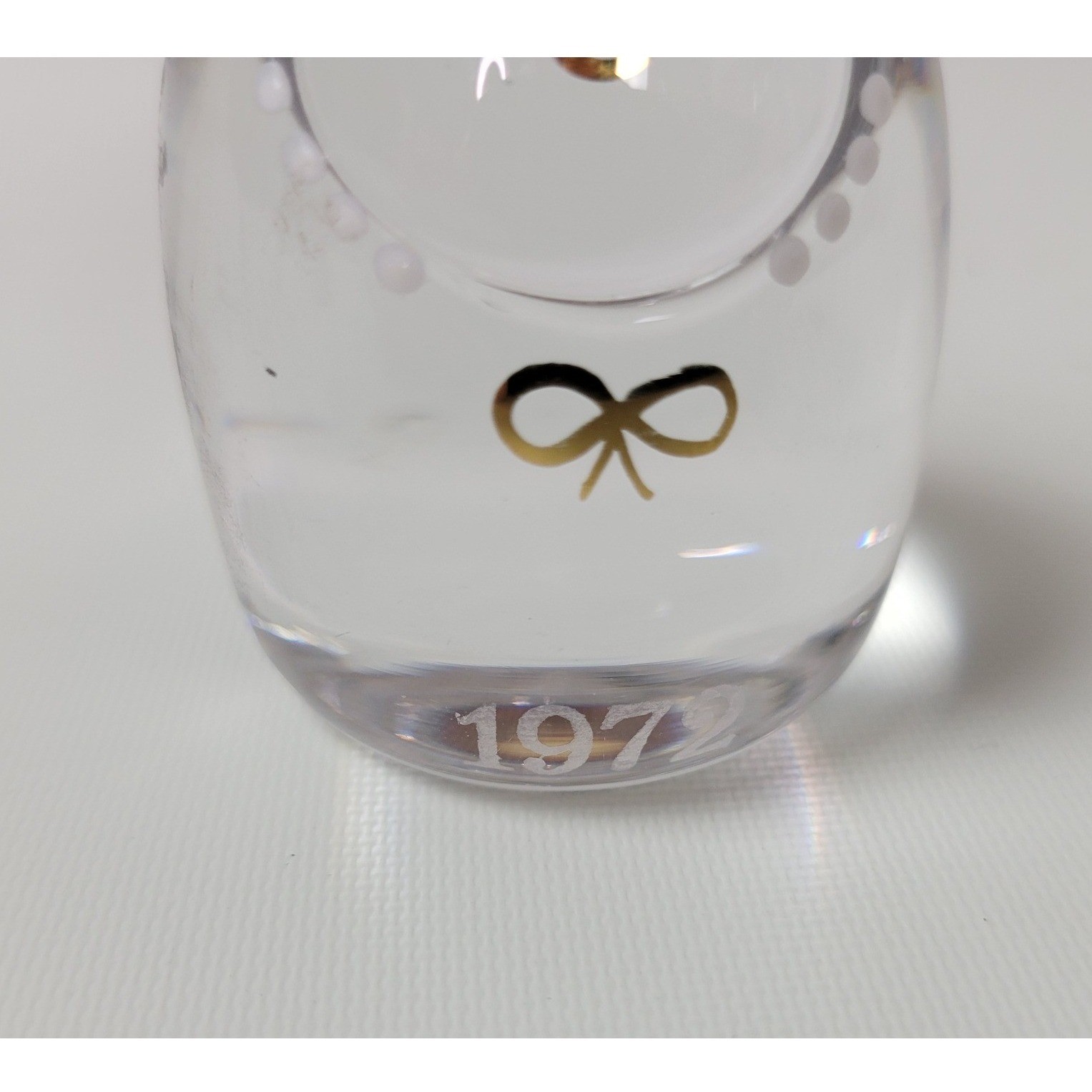 Kosta Boda Lisa 1972 Glass Paperweight Figurine Clear Gold Bow Sweden Vintage