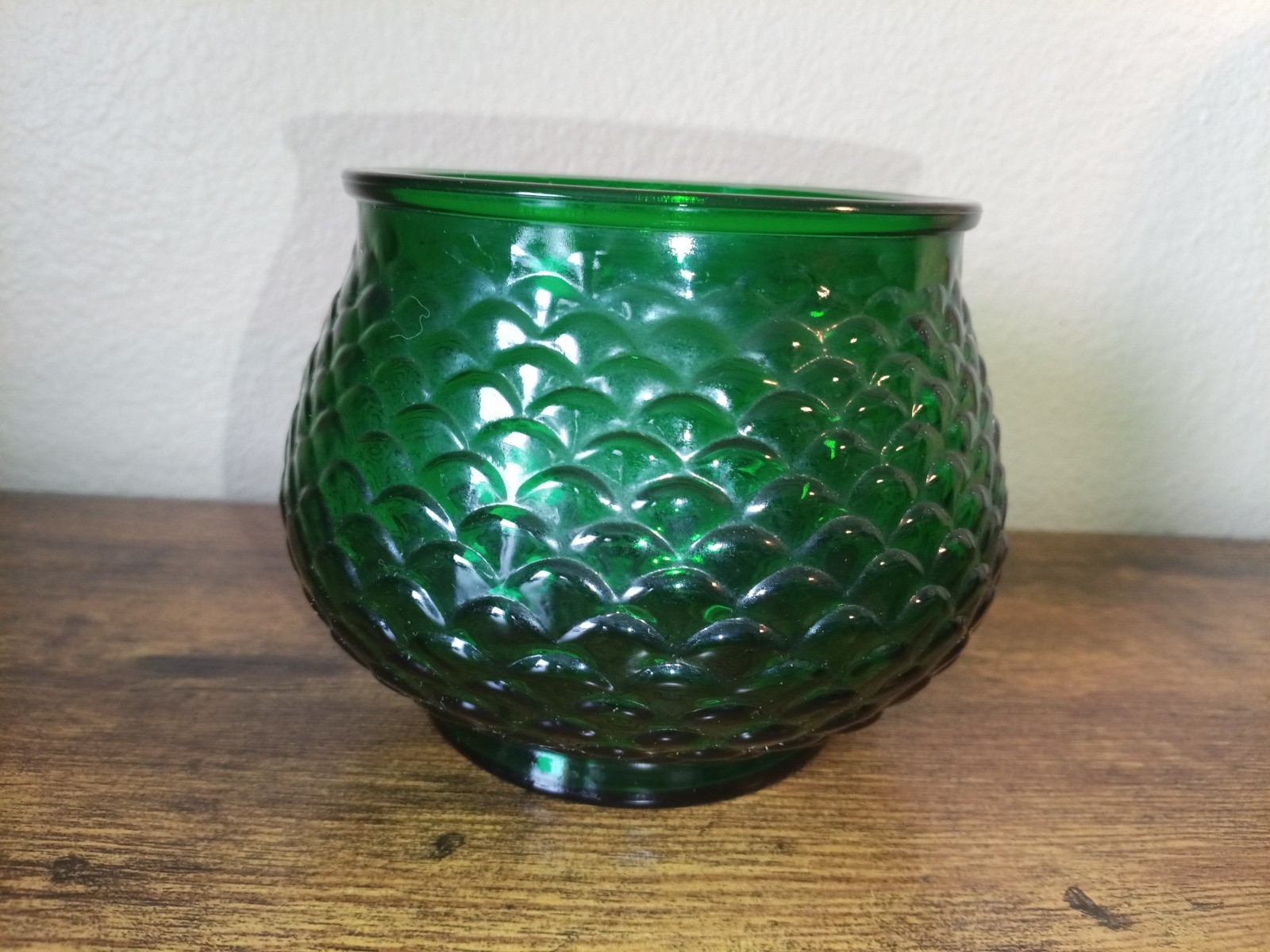 Vintage E. O. Brody Co. Forest Green Fish Scale Glass Vase Bowl MCM Style 4.5”