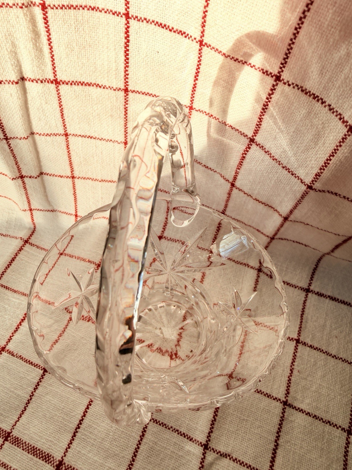 Vintage Cut Glass Basket With Handle. Excellent Condition