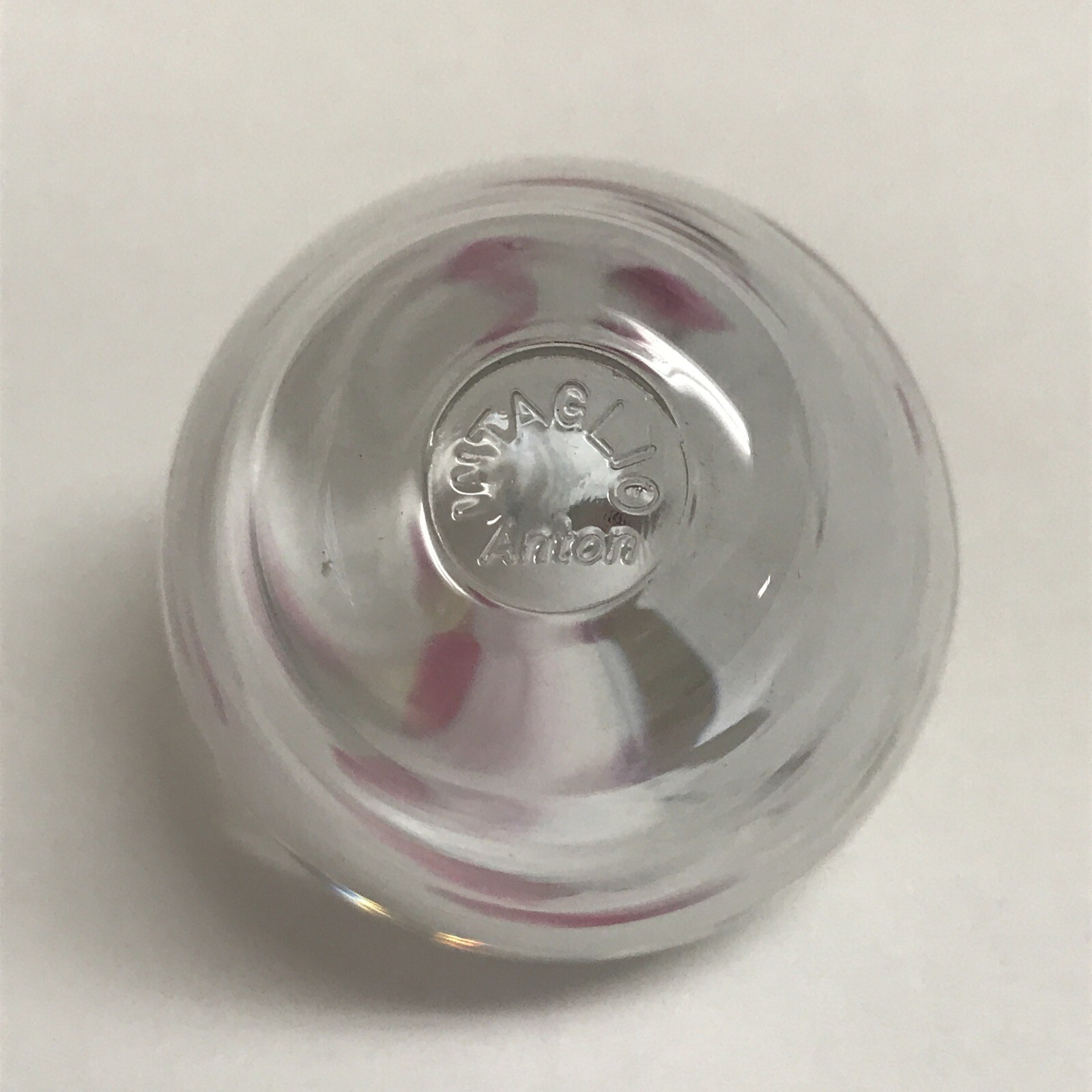 Anton INTAGLIO Clear White & Pink Swirl Art Glass APPLE Shaped Mini Paperweight