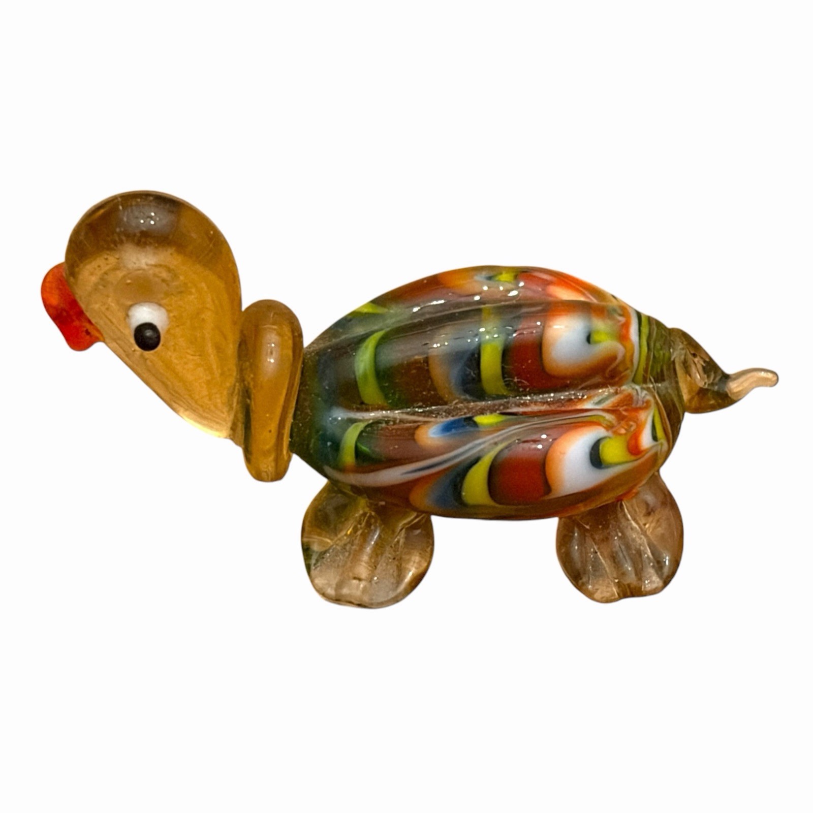 Glass Millefiori Sea Turtle Paperweight Hand Blown Vibrant Color Decorative Art