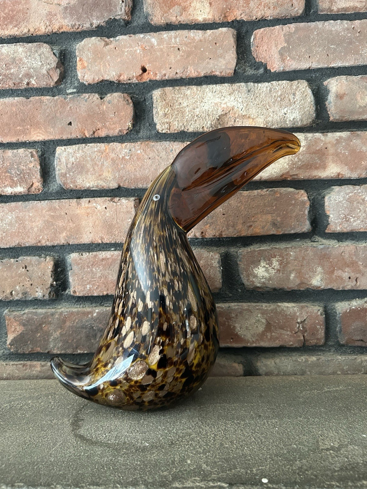 Vintage Hand Blown Art Glass Pelican Toucan Bird Figurine Brown Sculpture Rare