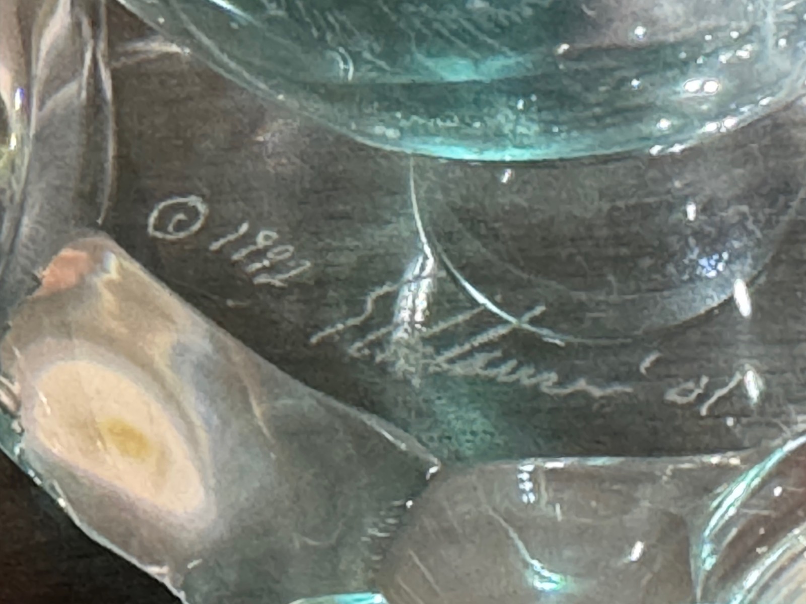 1992 Signed Studio Art Glass Vase Frosted Blue Top Clear Stem Etched Base 14.5″