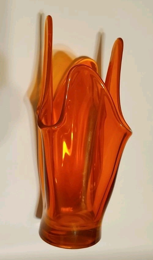 Viking Persimmon Epic 4 Square Footed Swung Vase Flared Top UV Reactive Cadmium