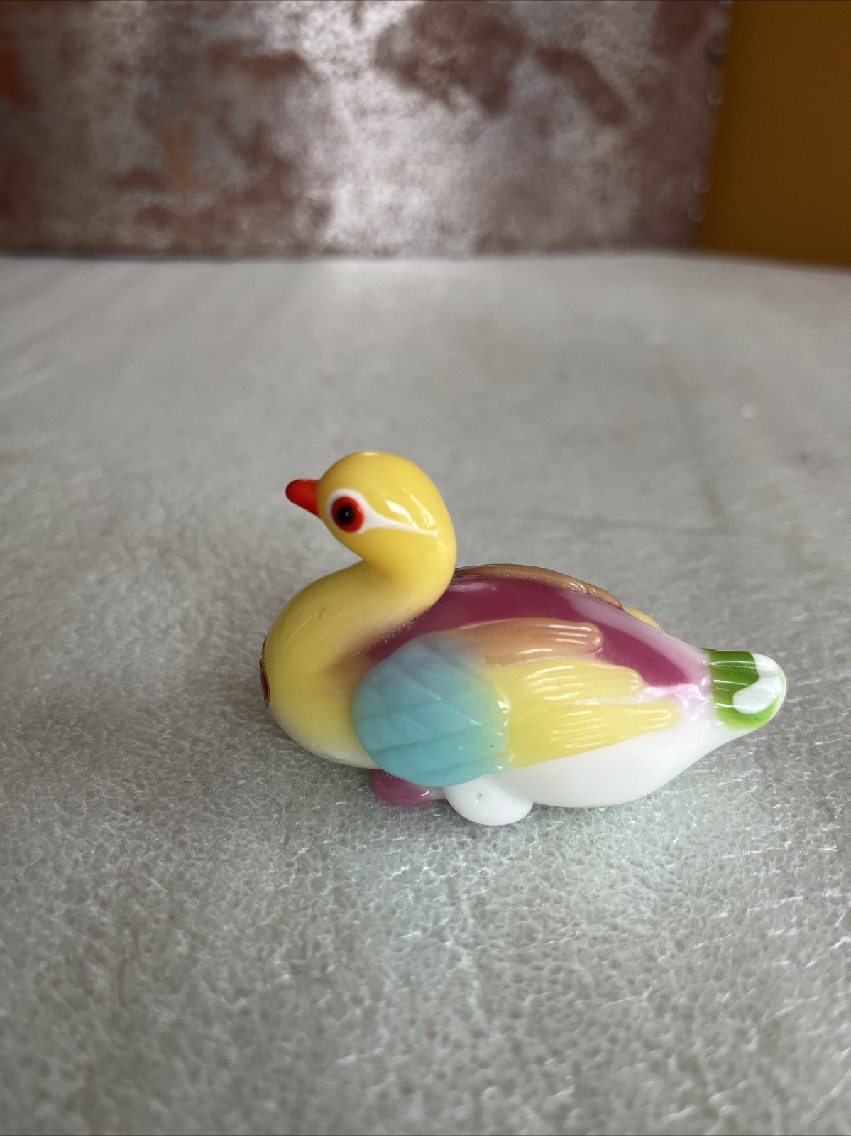 Vintage Solid Glass Standing Peking Duck Figurine Handblown Rainbow Colors