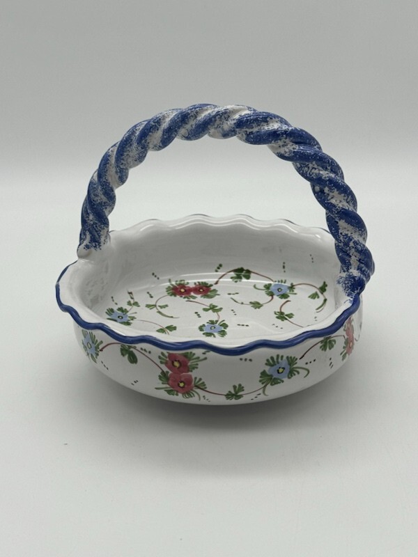 Vintage Hand Painted Floral Trinket Basket Made in Italy 5.5″ x 4.75″