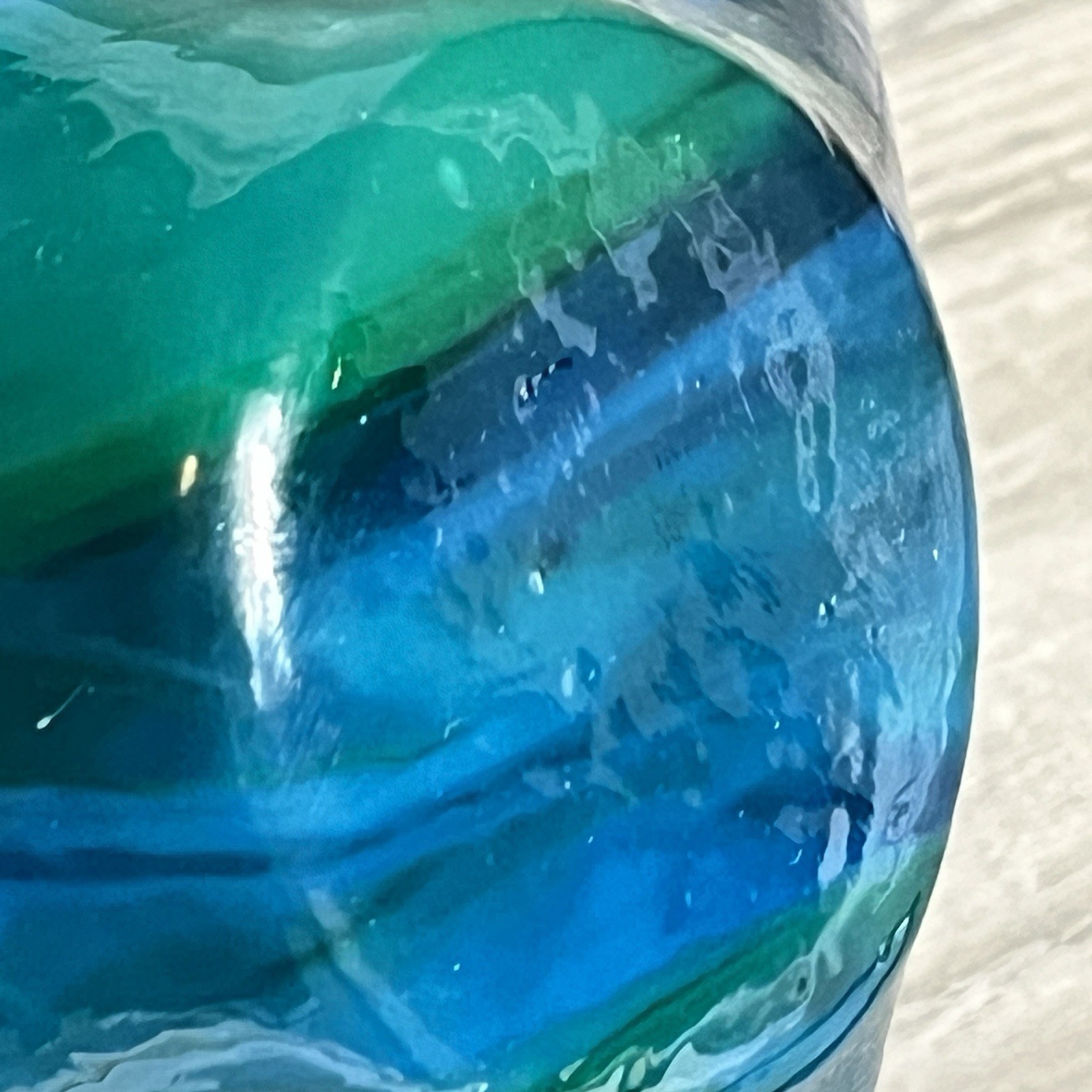 Handkerchief Hand Blown Teal Blue Swirl Art Glass Vase Mid Century Style studio