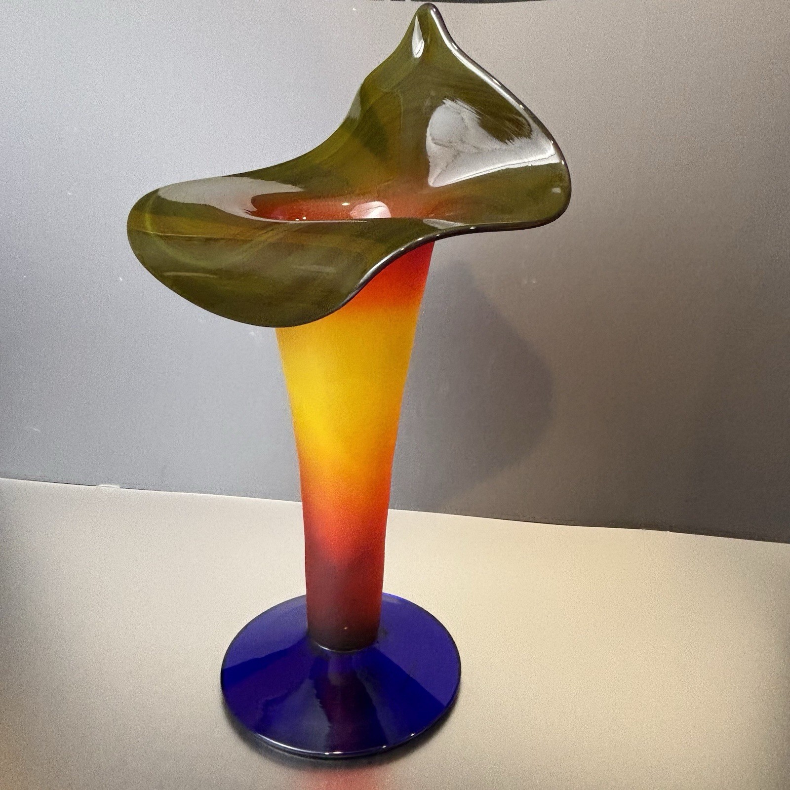 Blenko 2003 Rare Signed Jack In The Pulpit Vase Tequila Sunrise Tri Color Glow