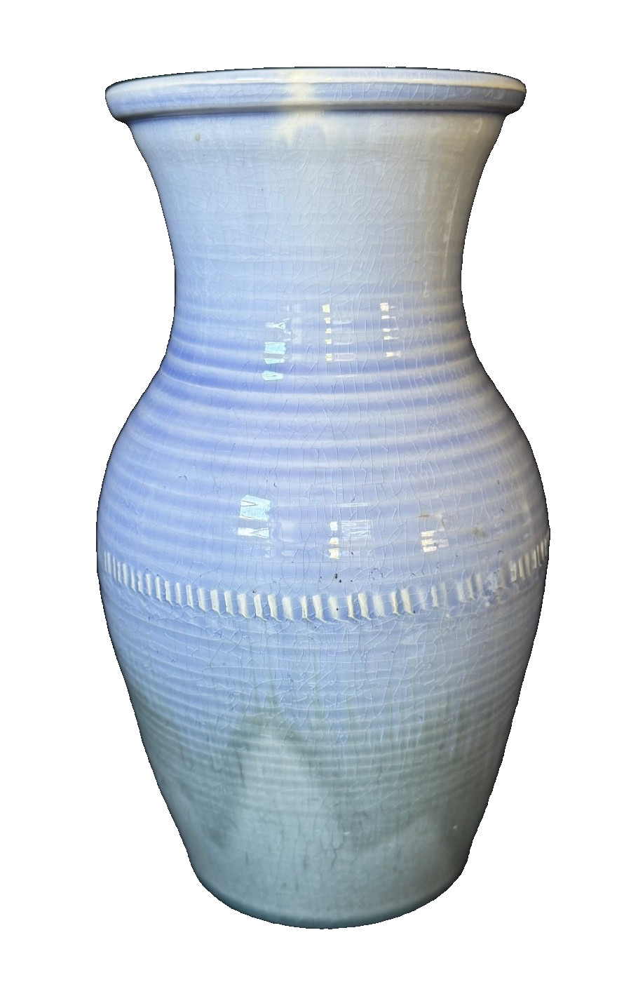 MOORCROFT NATURAL LUSTRE LIGHT BLUE RIBBED VASE ART POTTERY 10.5 In c1930 As Is