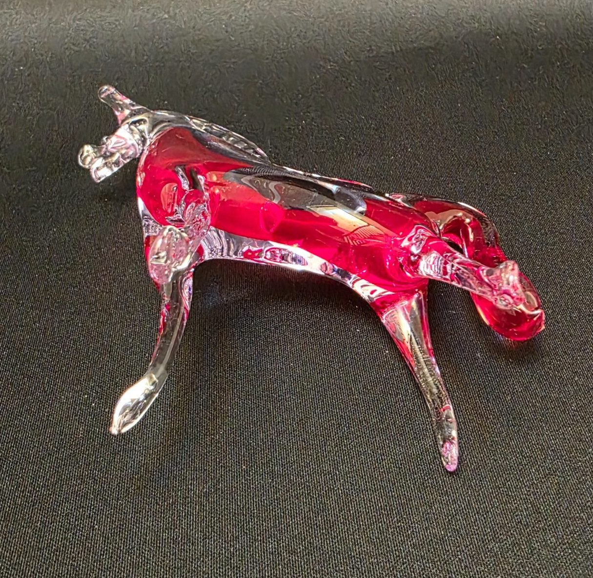 Murano Figure Horse Hand Blown Clear Glass red Stripe 5 inches Vintage