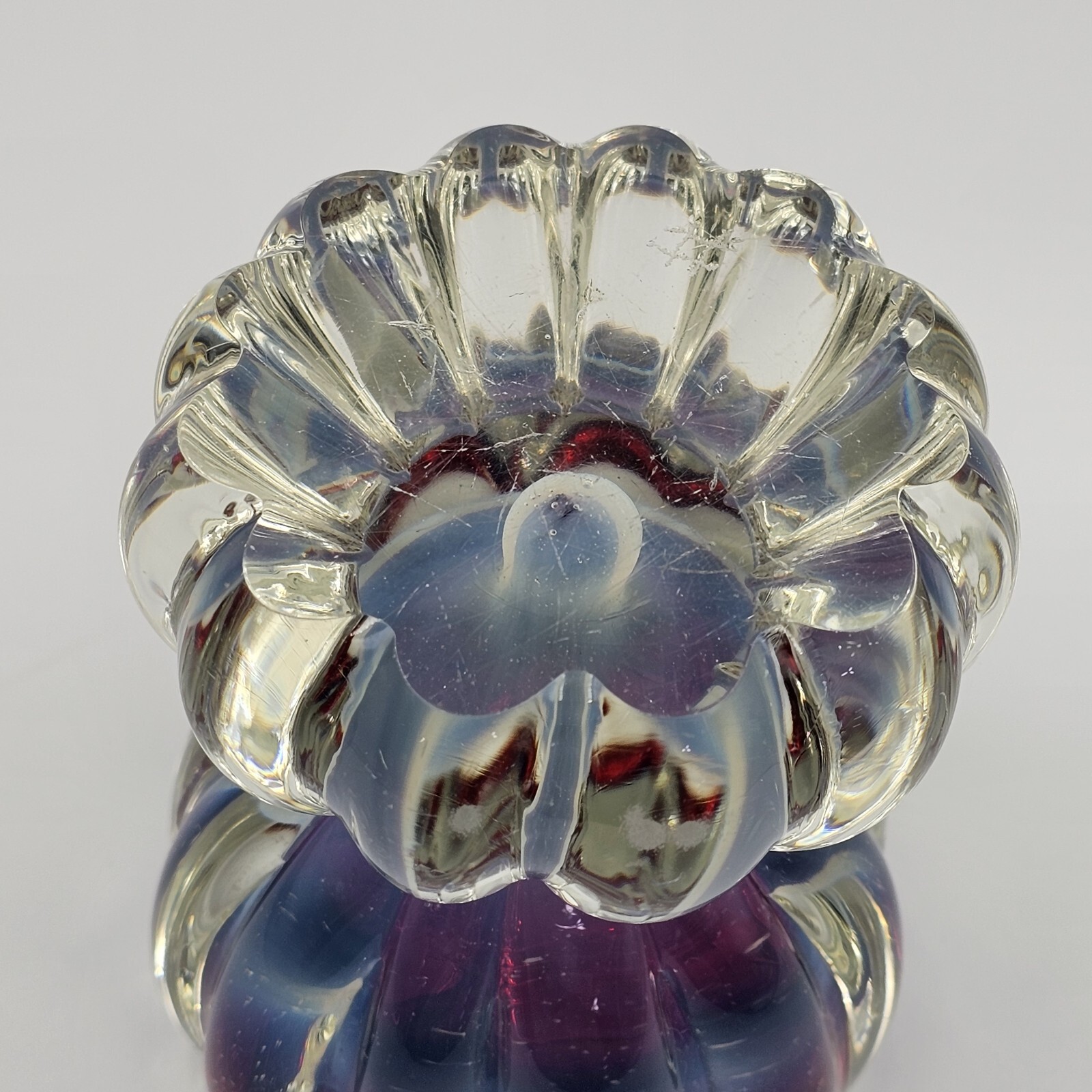 Vintage Sommerso Art Glass Paperweight Inkwell Petal Cased Red Purple READ
