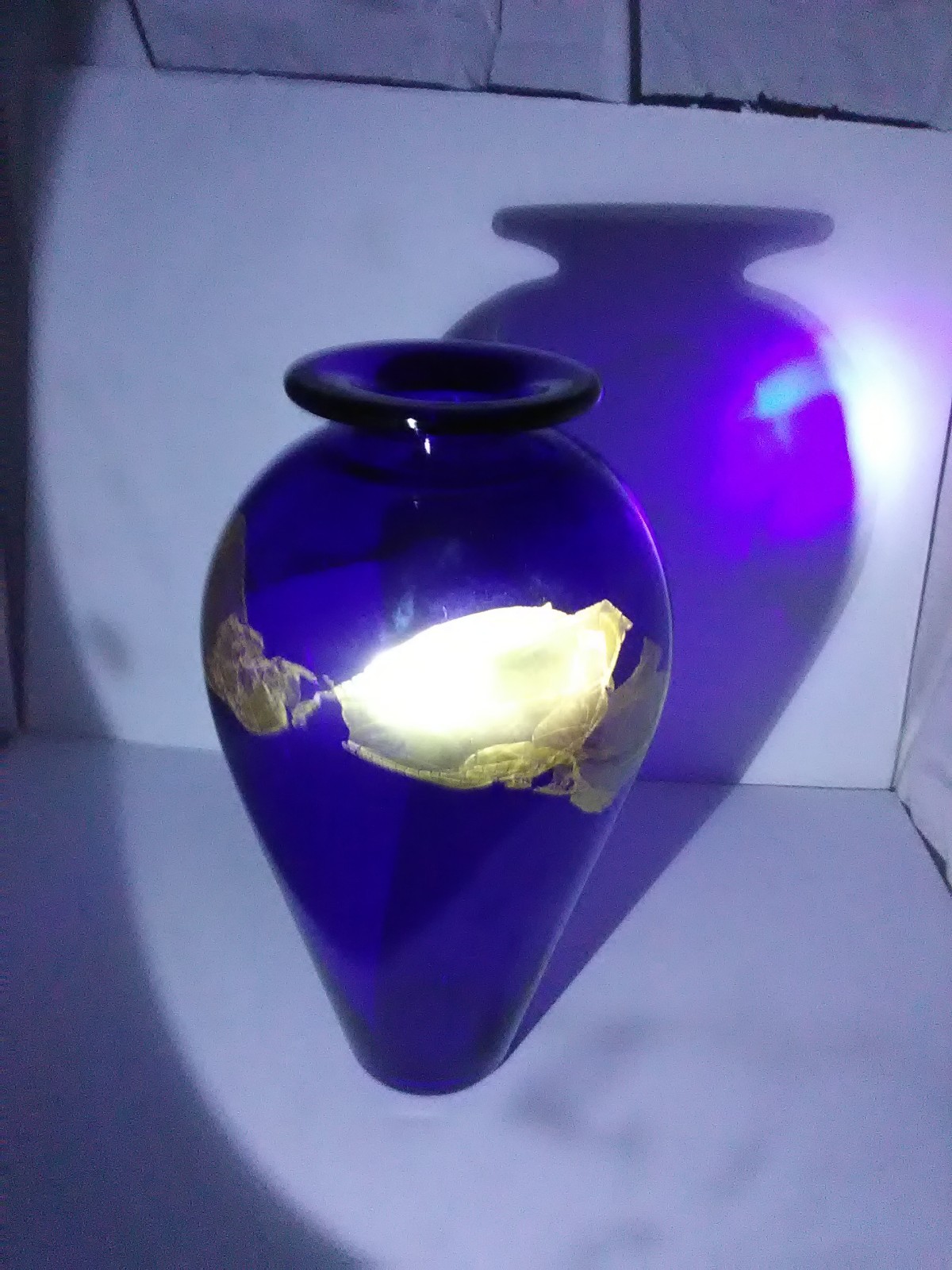Large Vitrix Studio Cobalt Blue With Layered Gold 11” X 6″ 2.9 lbs Vintage 1999