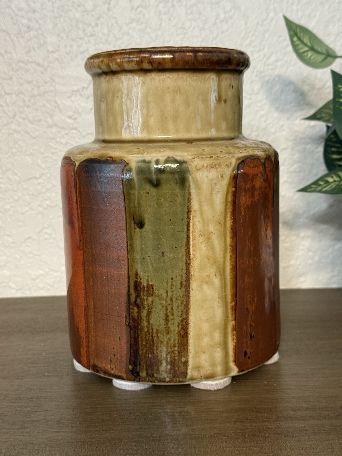 Vintage Glazed Pottery Canister Style Vase Approx 8’ Tall