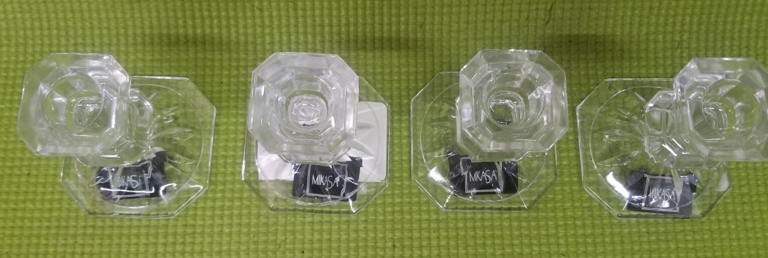 4 X Mikasa Crystal Candlestick Candle Holders Edinburgh XY 386/399 3″ Original