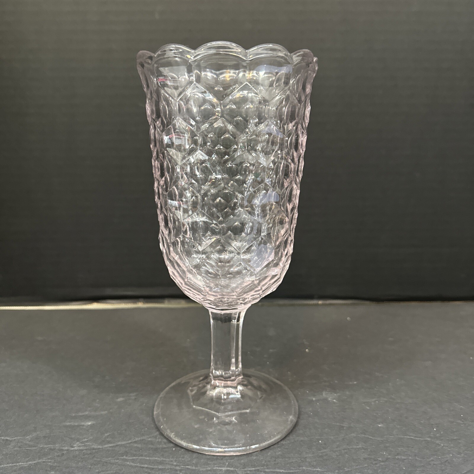 EAPG Victorian Honeycomb Clear Manganese Glow Celery Vase 8.5” With Defect