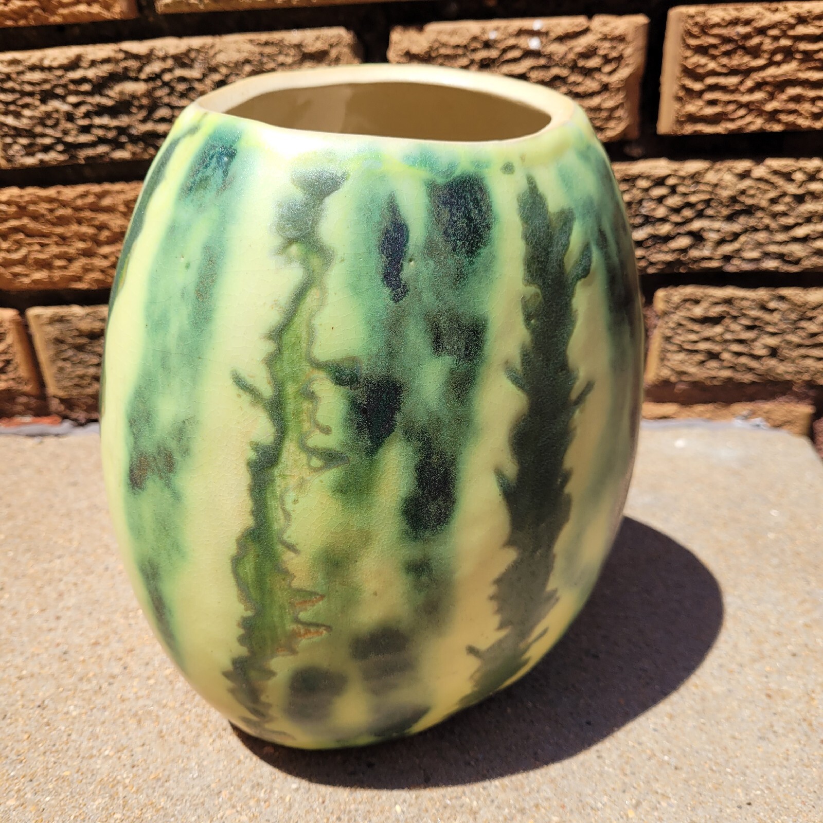 Patricia Garrett Watermelon Pottery Vase 1989 Great Impressions Crazing