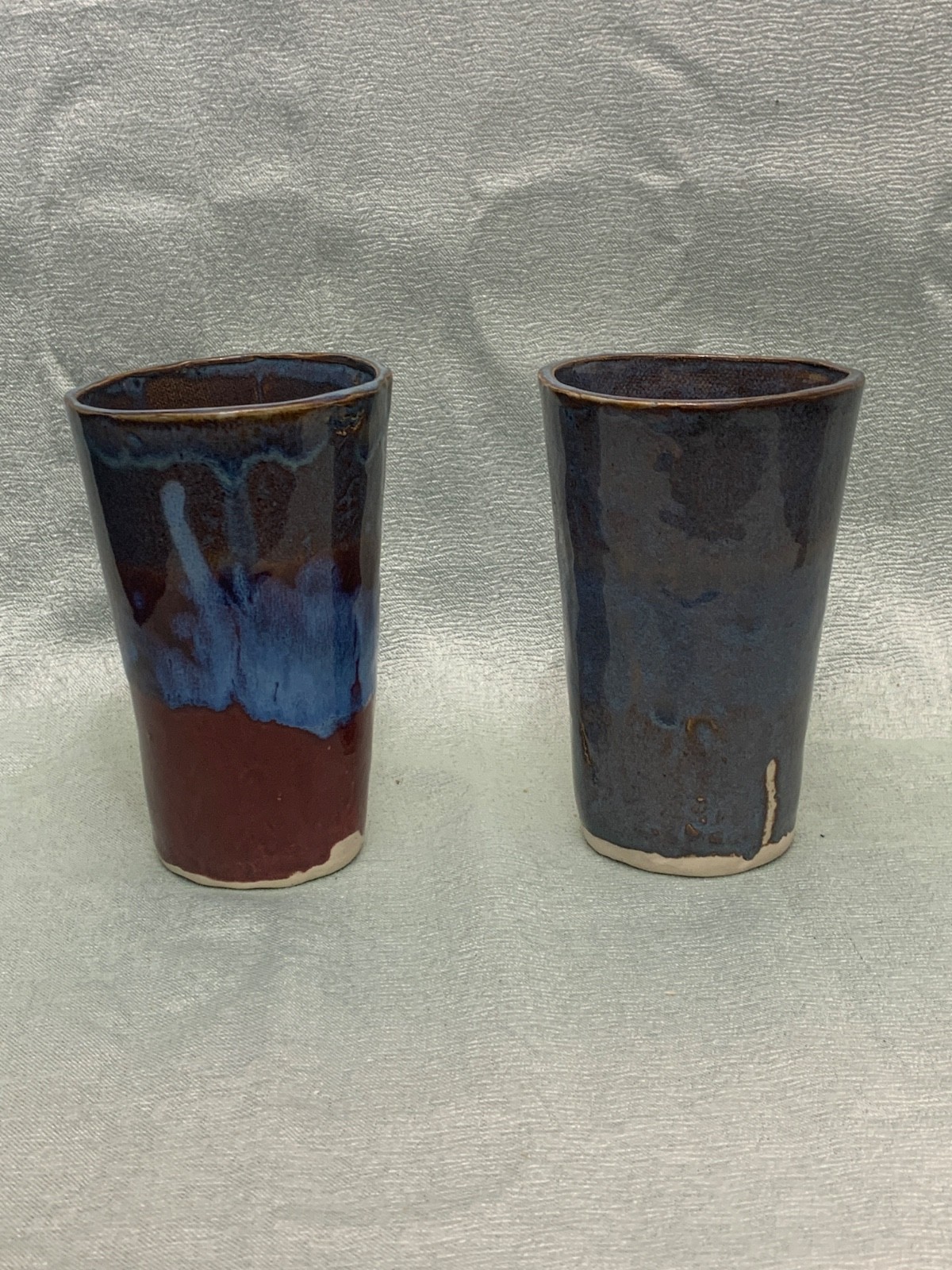 Pottery tumblers, glazed 5 1/2 inches tall handmade artist signed