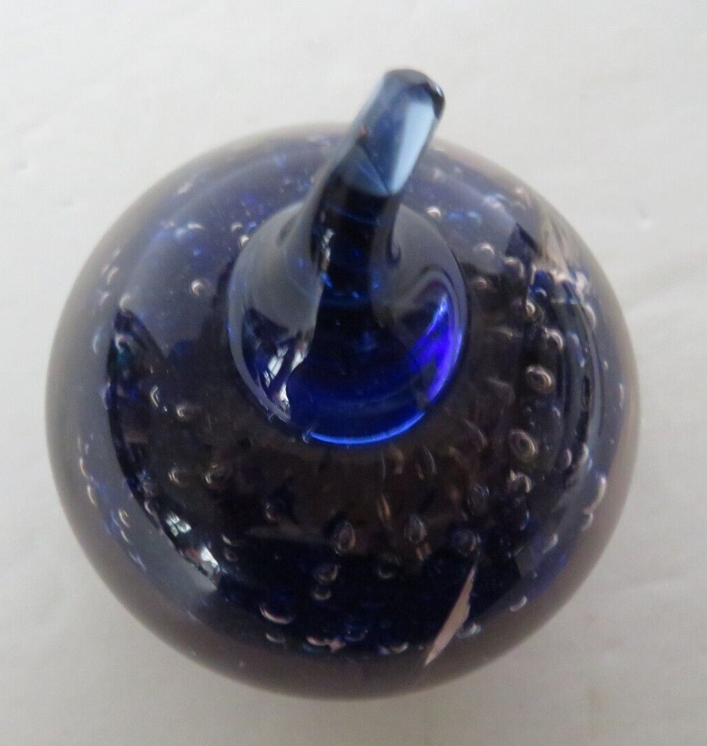 Paperweight Hand Blown Glass Apple Purple Blue Vintage Art Glass Smooth Bottom