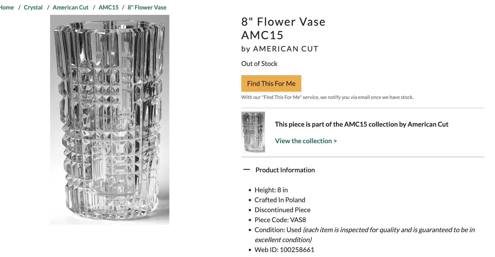 Antique 8″ American Brilliant Cut ABC 15 FLOWER VASE MInt Condition