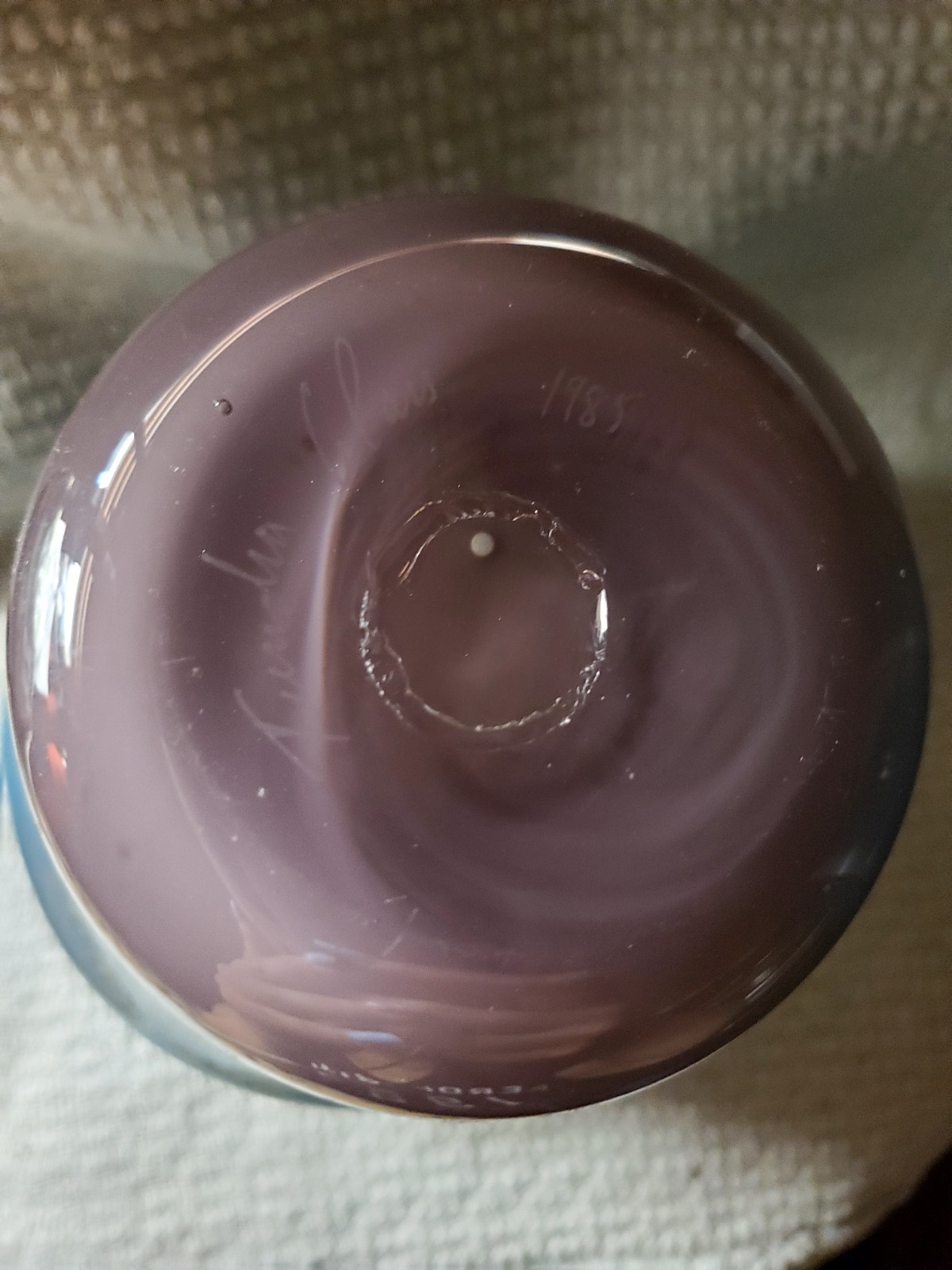Blue Purple Yellow Swirl Art Glass Vase, Abstract Decorative Glossy Finish