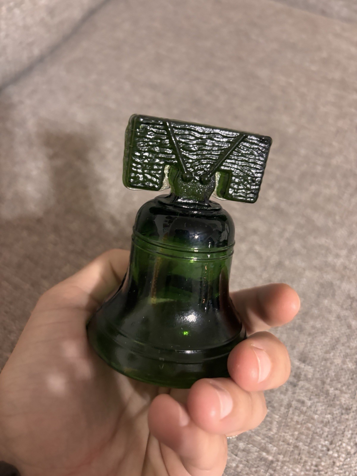 Vintage Joe St. Clair Carnival Glass Green 1776-1976 Liberty Bell