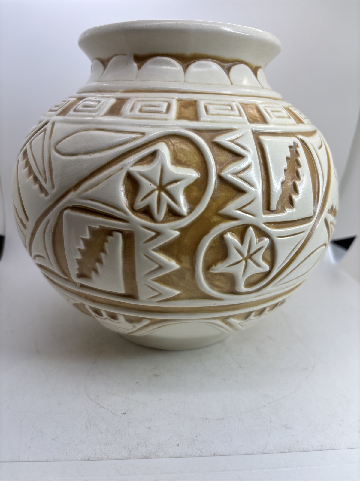Large Pot Vase Southwestern Style Design 3 Piece Mold Hand Glazed In/Out Earthy