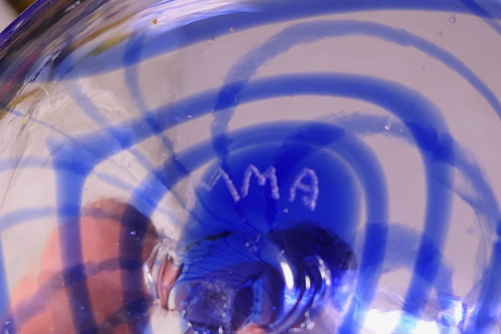 MUSEUM OF MODERN NEW YORK ART GLASS SIGNED MMA VASE BLUE SWIRL