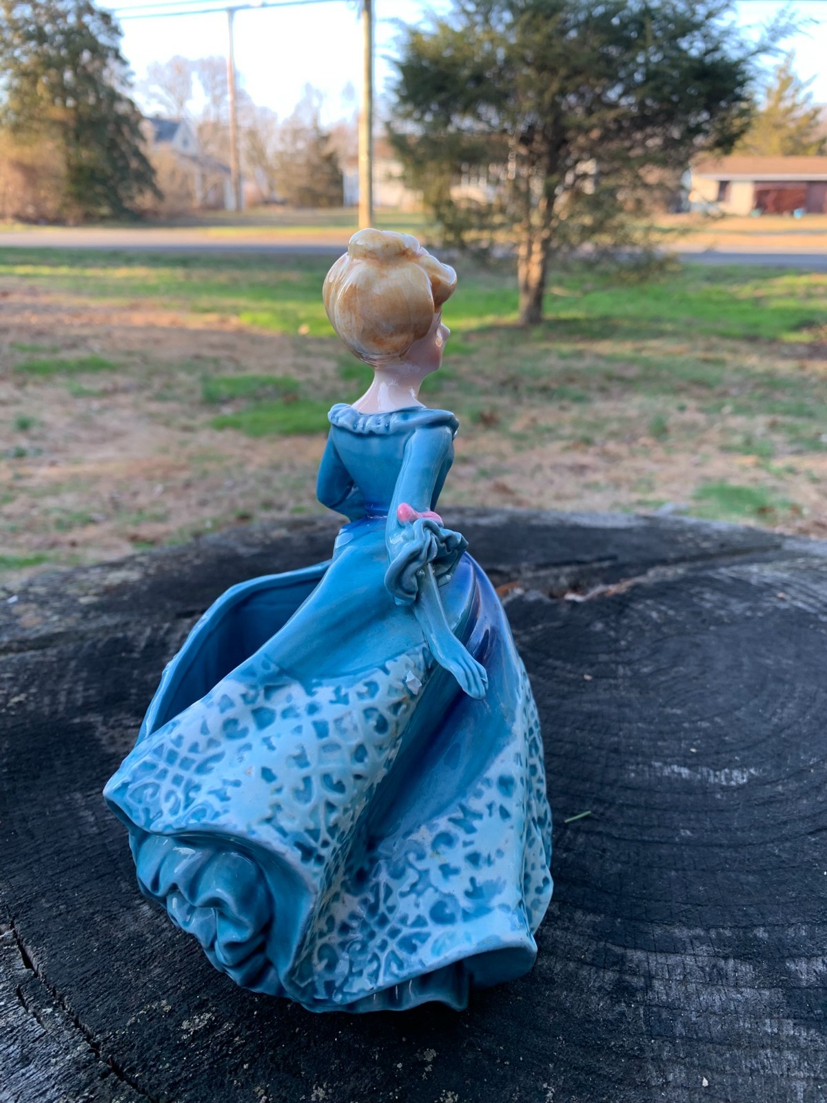 RELPO Lady Planter Head Vase 1950s MCM Blue Ball Gown #5714 MINT COND Japan