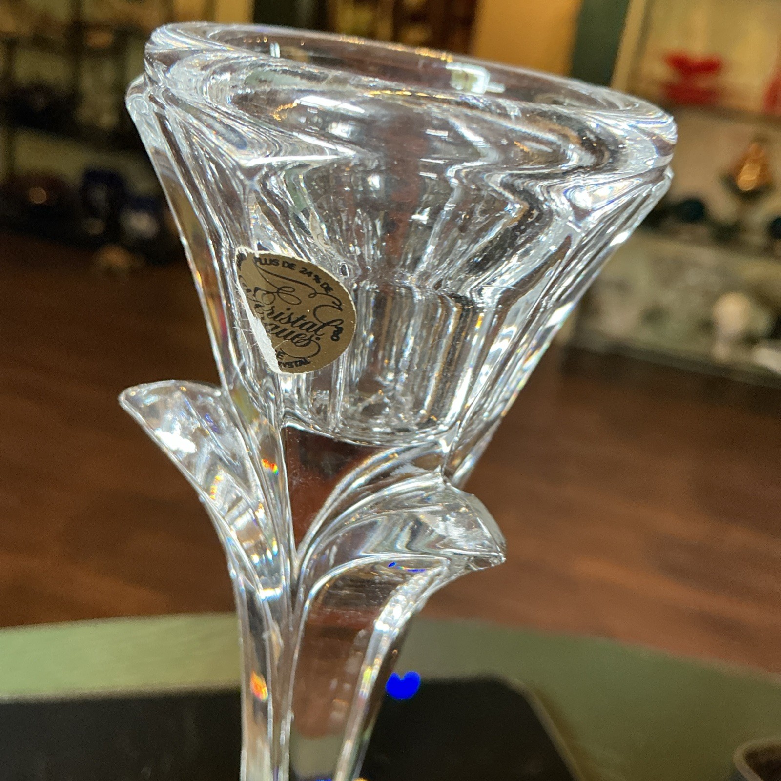 Pair Of Bandol Cristal D’Arques Durand Lead Crystal 8.5” Flower Candlesticks