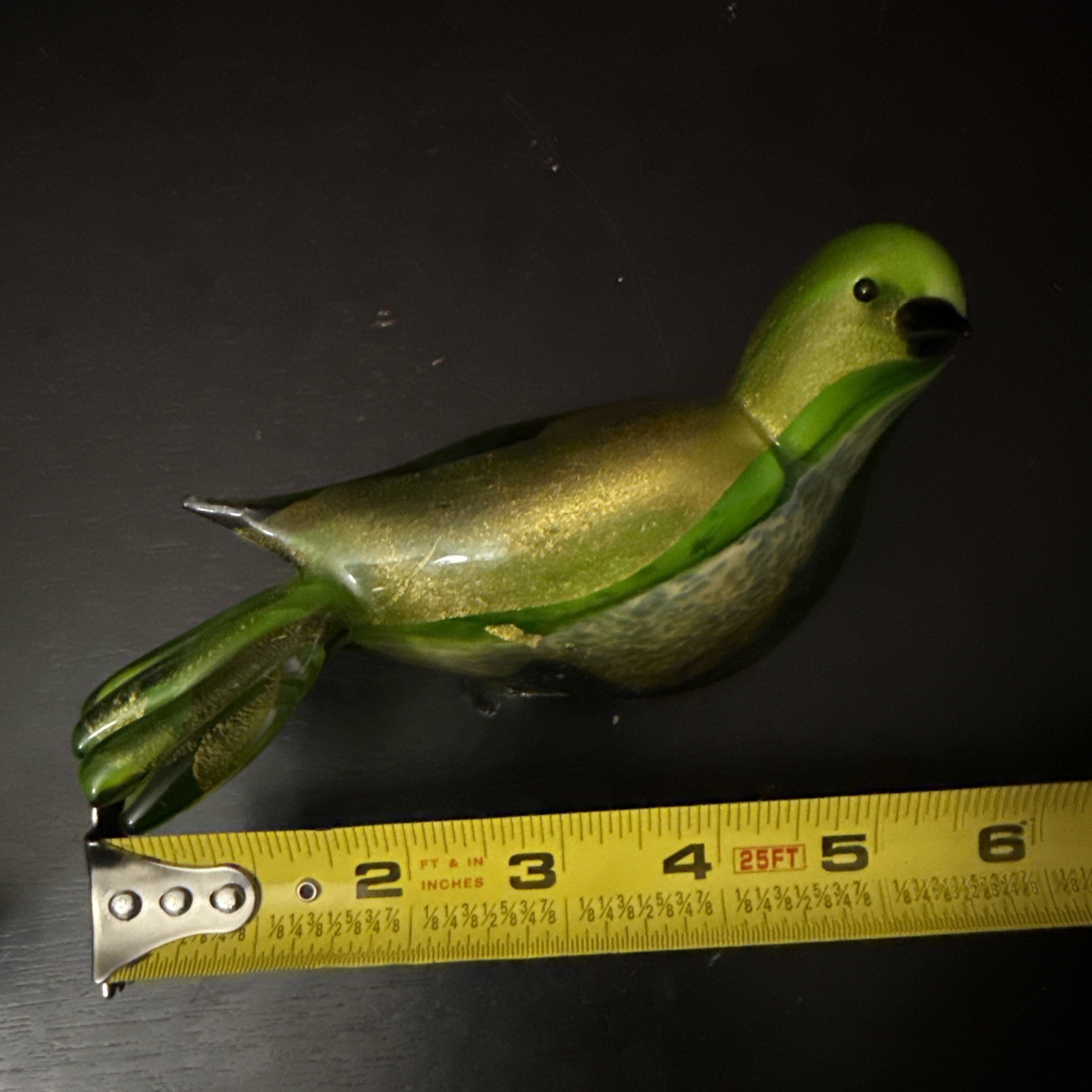 Vintage Mint Murano Italian Art Glass Bird Green Infused Gold Dust Chipped