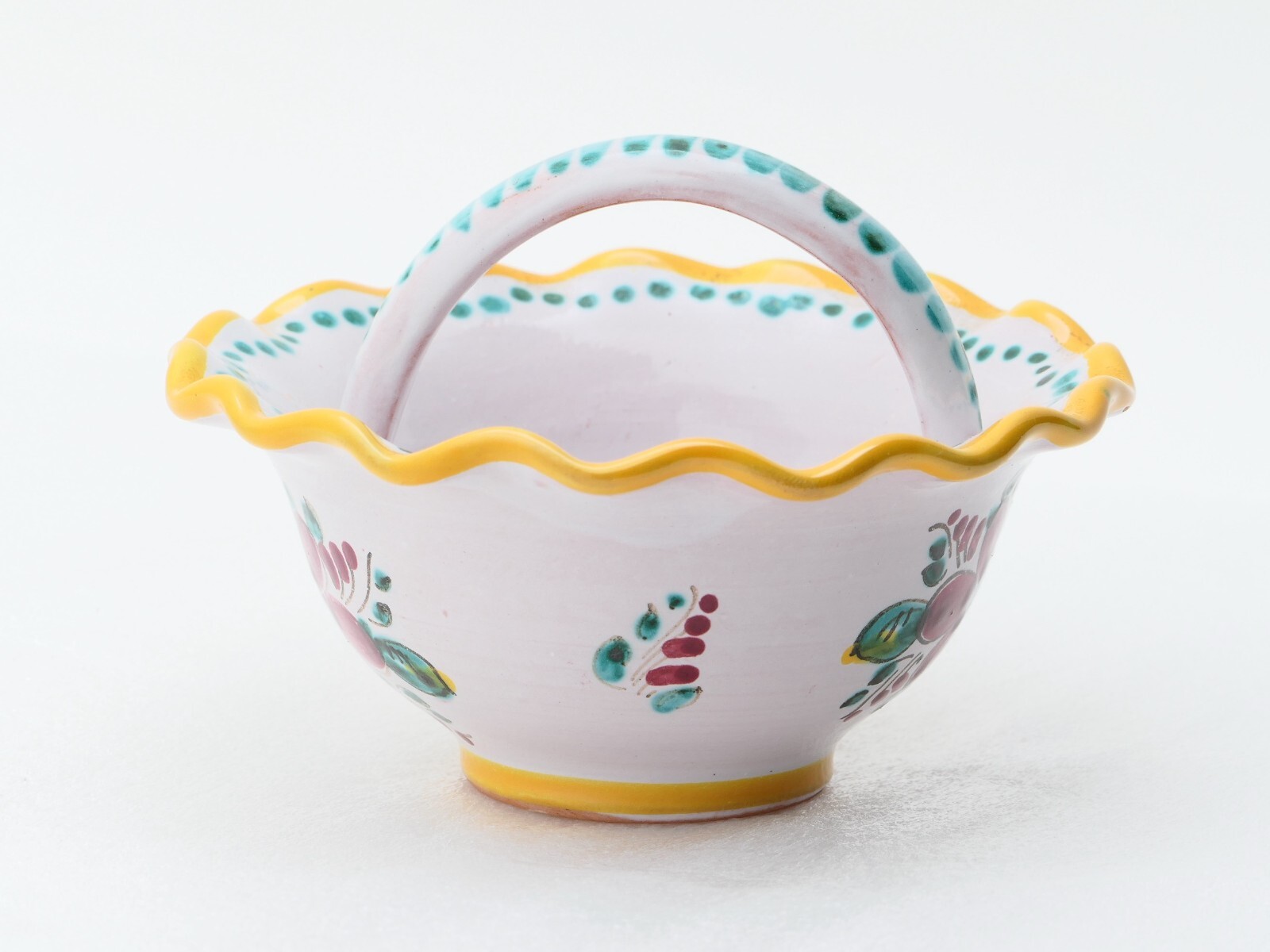 Small Hand Painted Ceramic Basket – Made In Czechoslovakia – signed