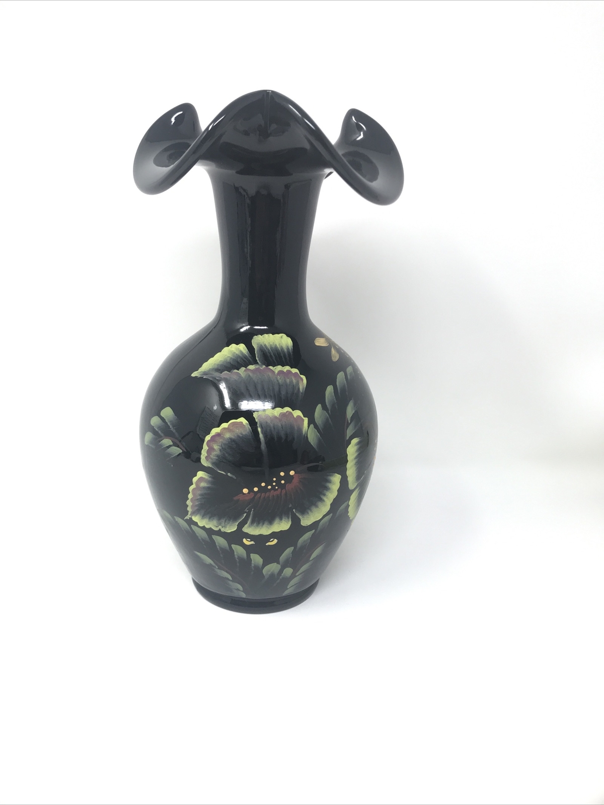 Fenton Safari Collection Tropical Forest 10″ Vase Hand Painted.