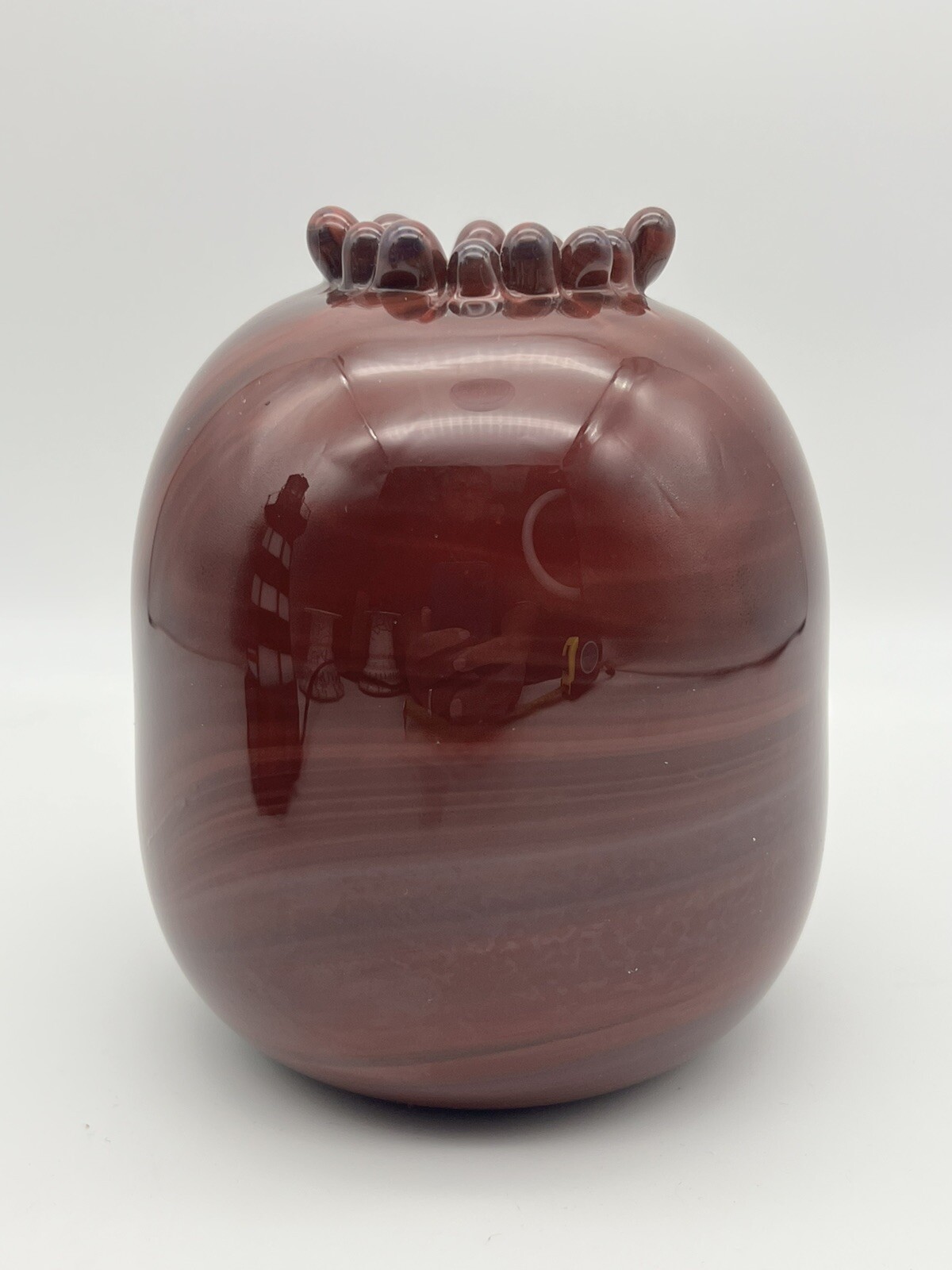 Vintage H Tanner Art Glass Vase Signed To Gayle With ❤️ 1982 4×5” RustyCranberry
