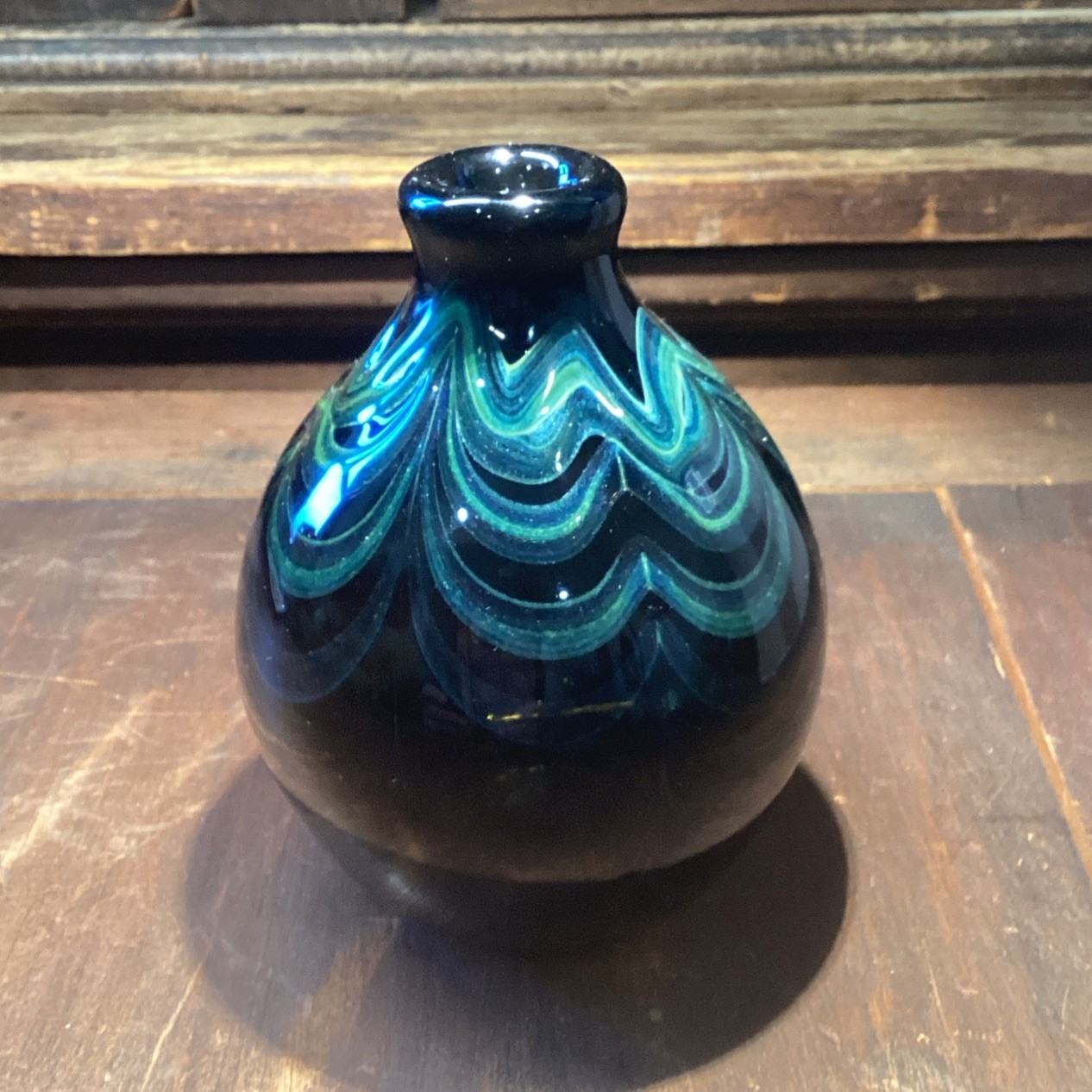 Hand Blown Multicolor Swirl Art Glass Vase 5 Inch