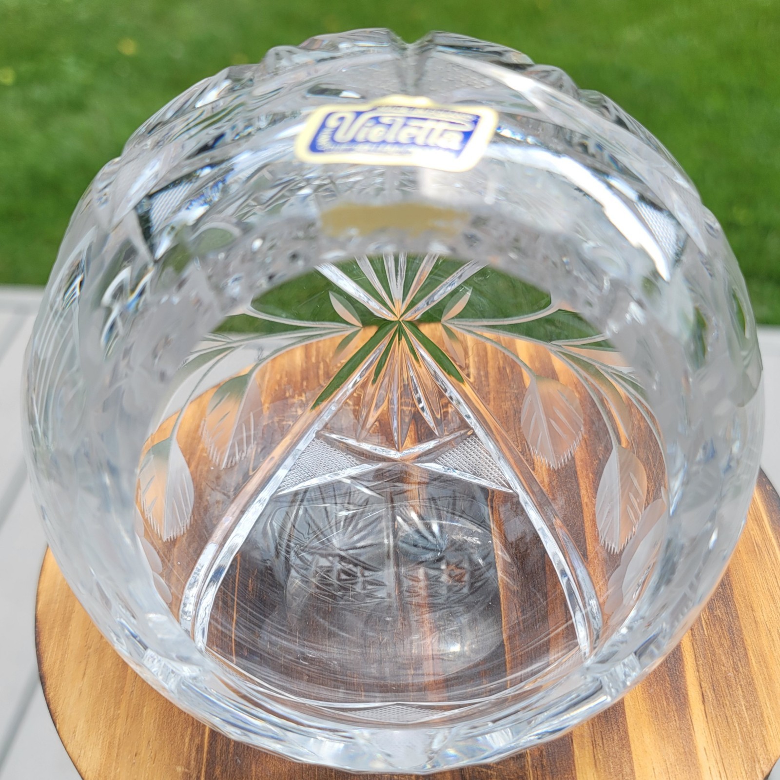 Vintage Violetta Poland 24% Lead Crystal Orb Ball Ashtray Hand Cut Starburst MCM