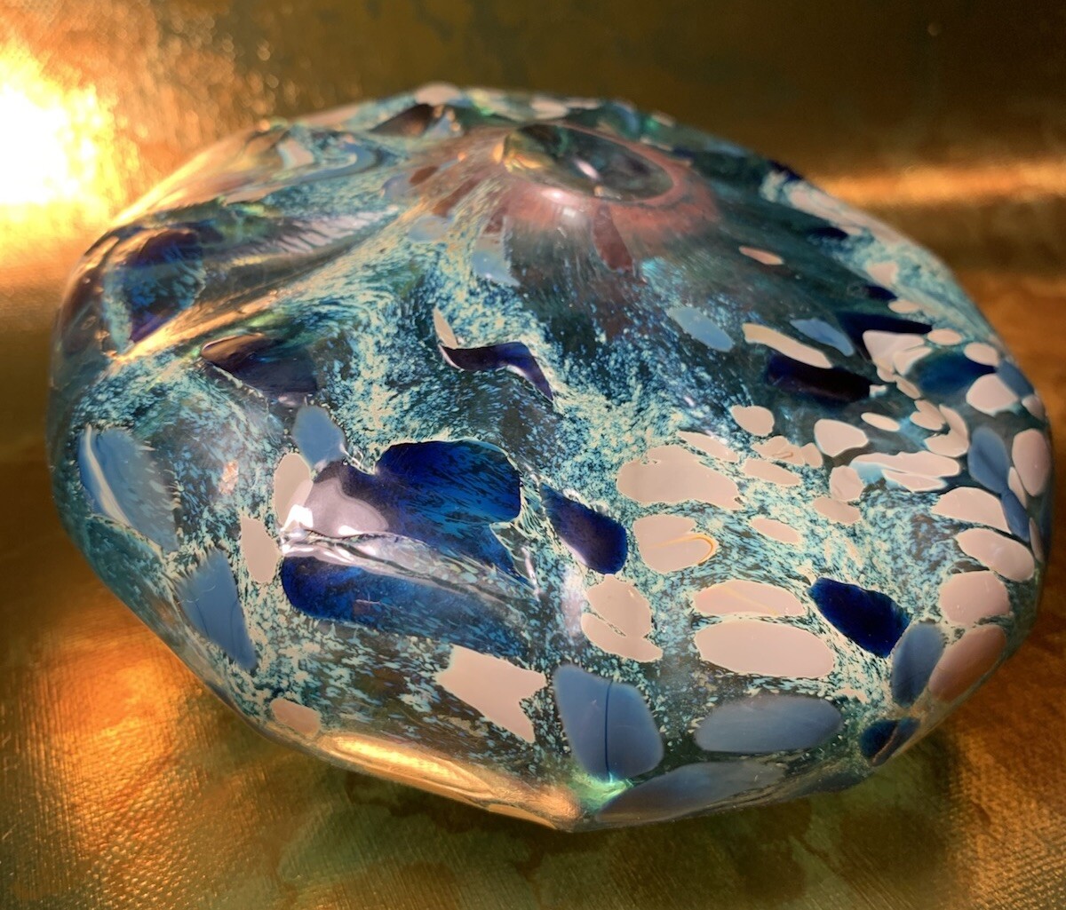 HANDBLOWN BLUE GLASS SEA URCHIN Coastal Beachcomber Sculpture Centerpiece Decor