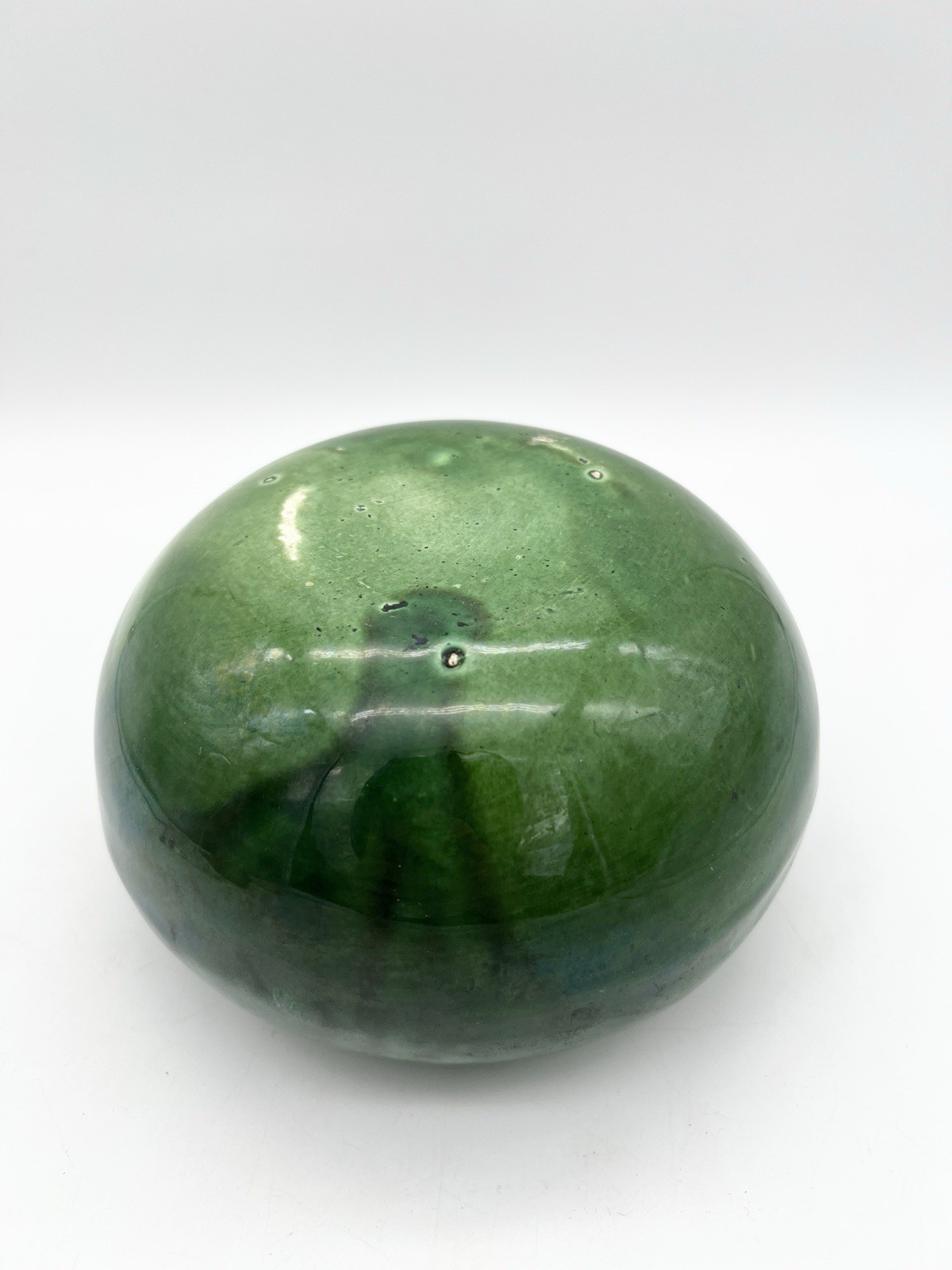 Vintage Green Art Pottery Bowl Planter Vase Mottled Drip Glaze Studio Pottery