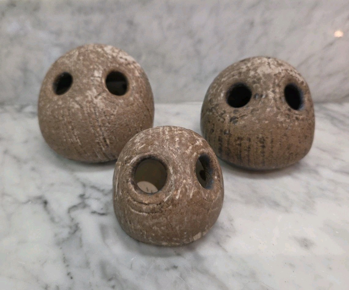 McCarty Pottery Owl Set Nutmeg with Cobalt Highlights