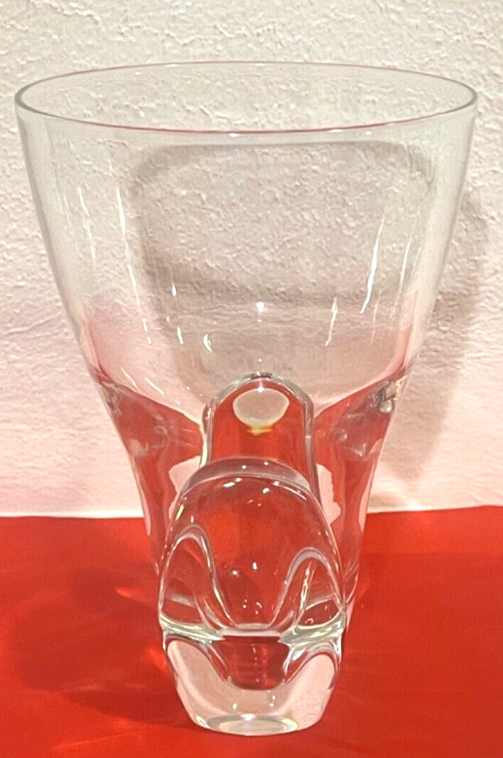 Vintage Hand-Signed STEUBEN GLASS 8″ Tall Wide-Mouth Crystal Flower Vase